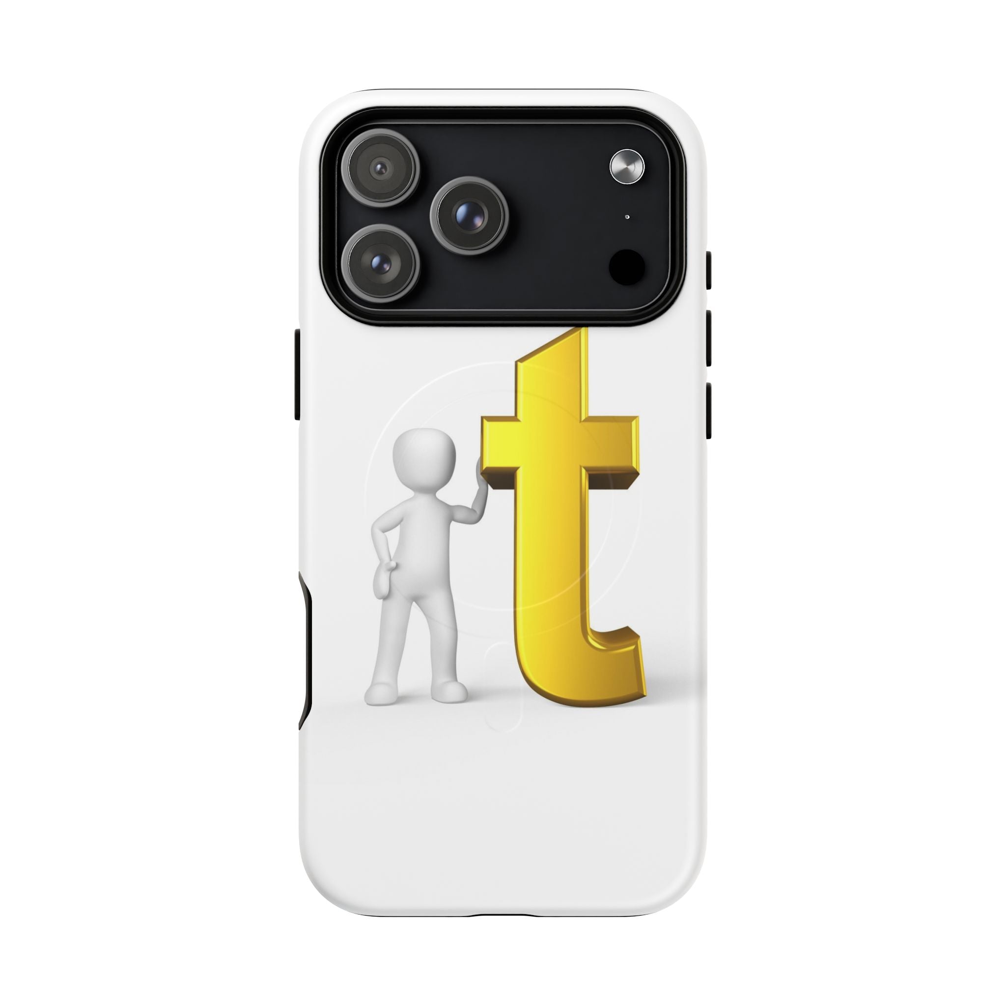 Coque de téléphone 3D Personnage appuyé sur une lettre T dorée | Coque magnétique robuste