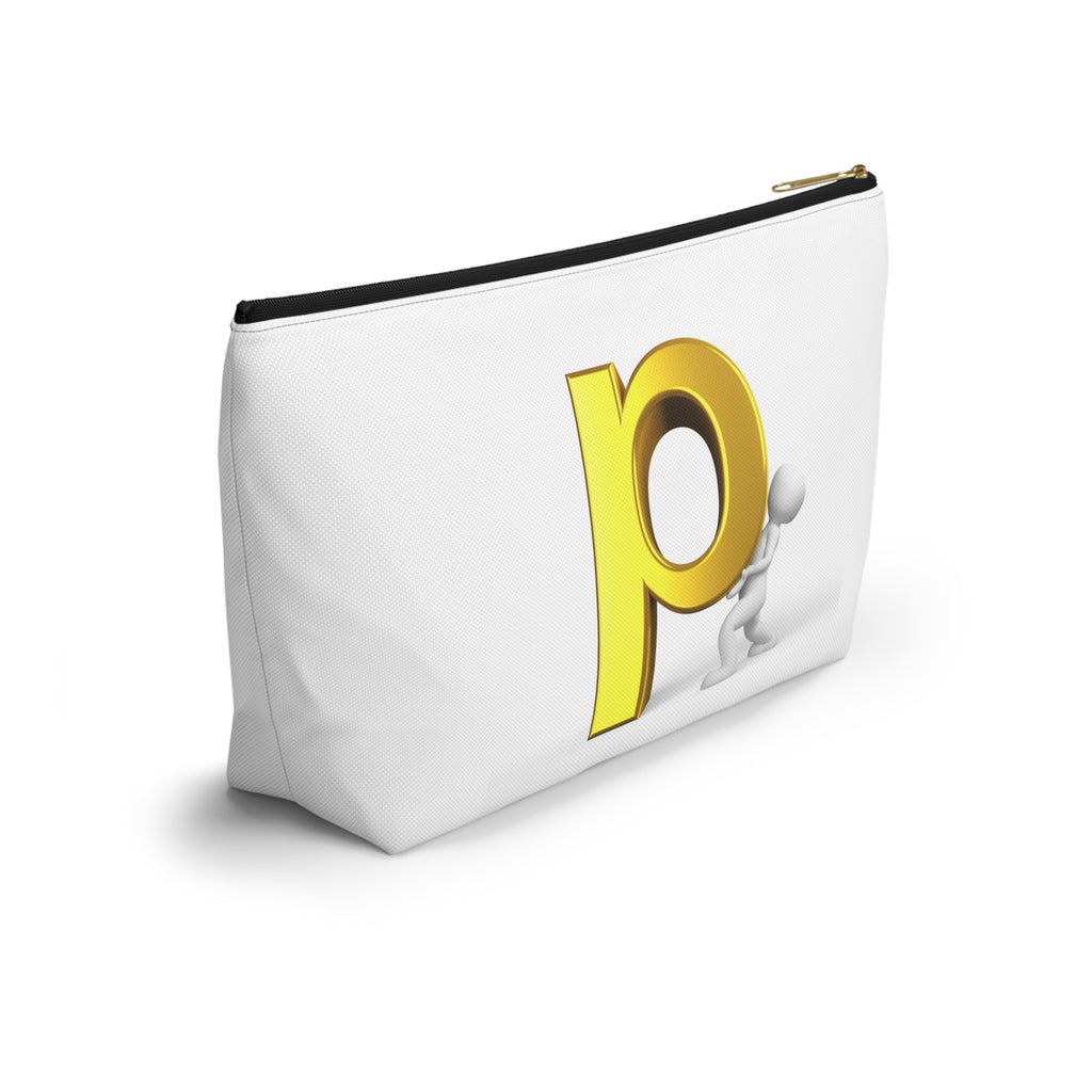 Gold Letter P Monogram Accessory Pouch | T-Bottom Zippered Cosmetic Bag