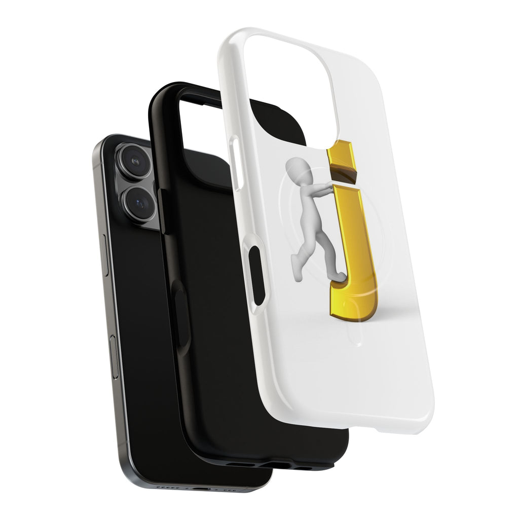 3D Stick Figure Pushing Gold Letter J Phone Case | Tough Magnetic Case