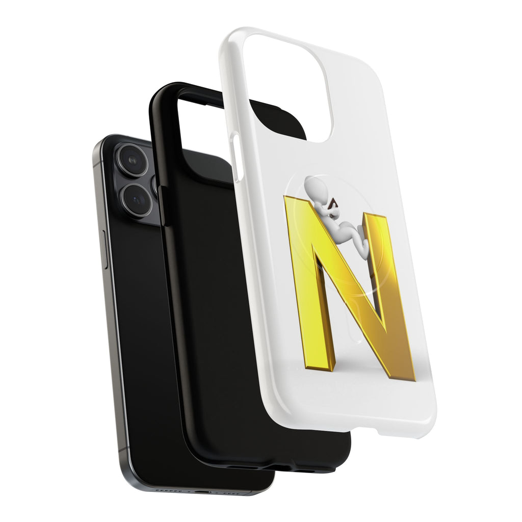 Gold Letter N with 3D Figure Phone Case | Tough Magnetic Case