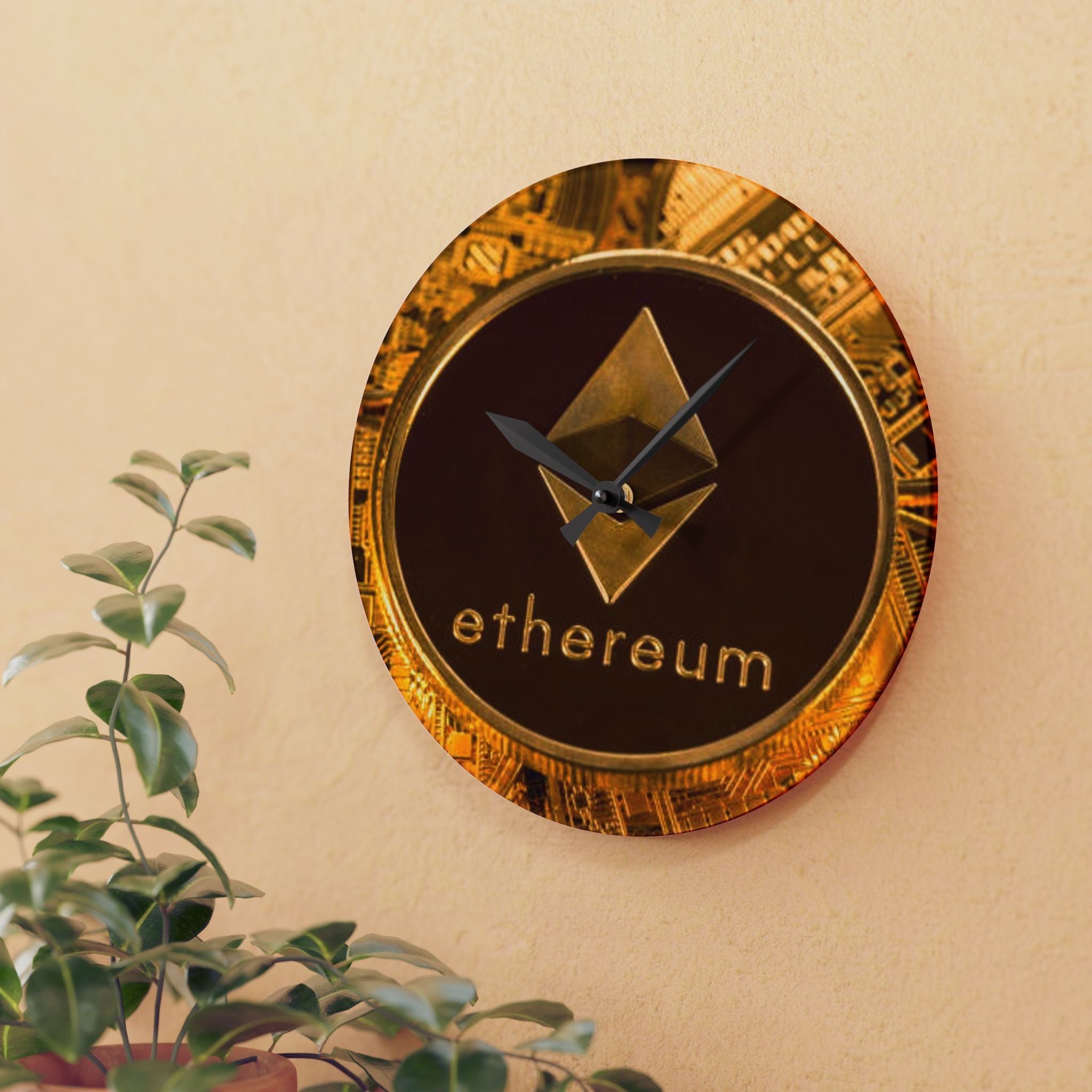 Ethereum Coin Acrylic Wall Clock | Crypto Logo Clock, Blockchain Decor