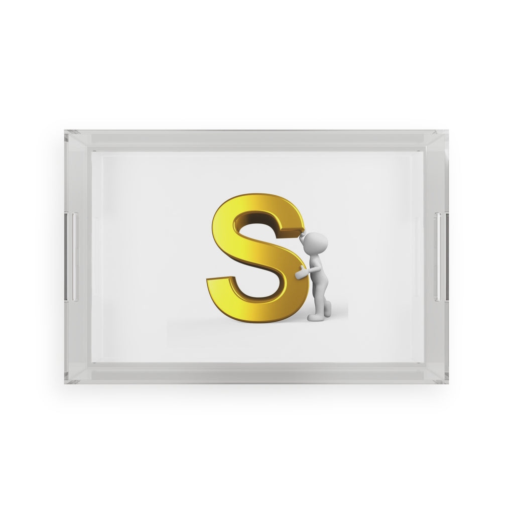 Gold Letter S Monogram Acrylic Serving Tray | Initial Letter S Tray