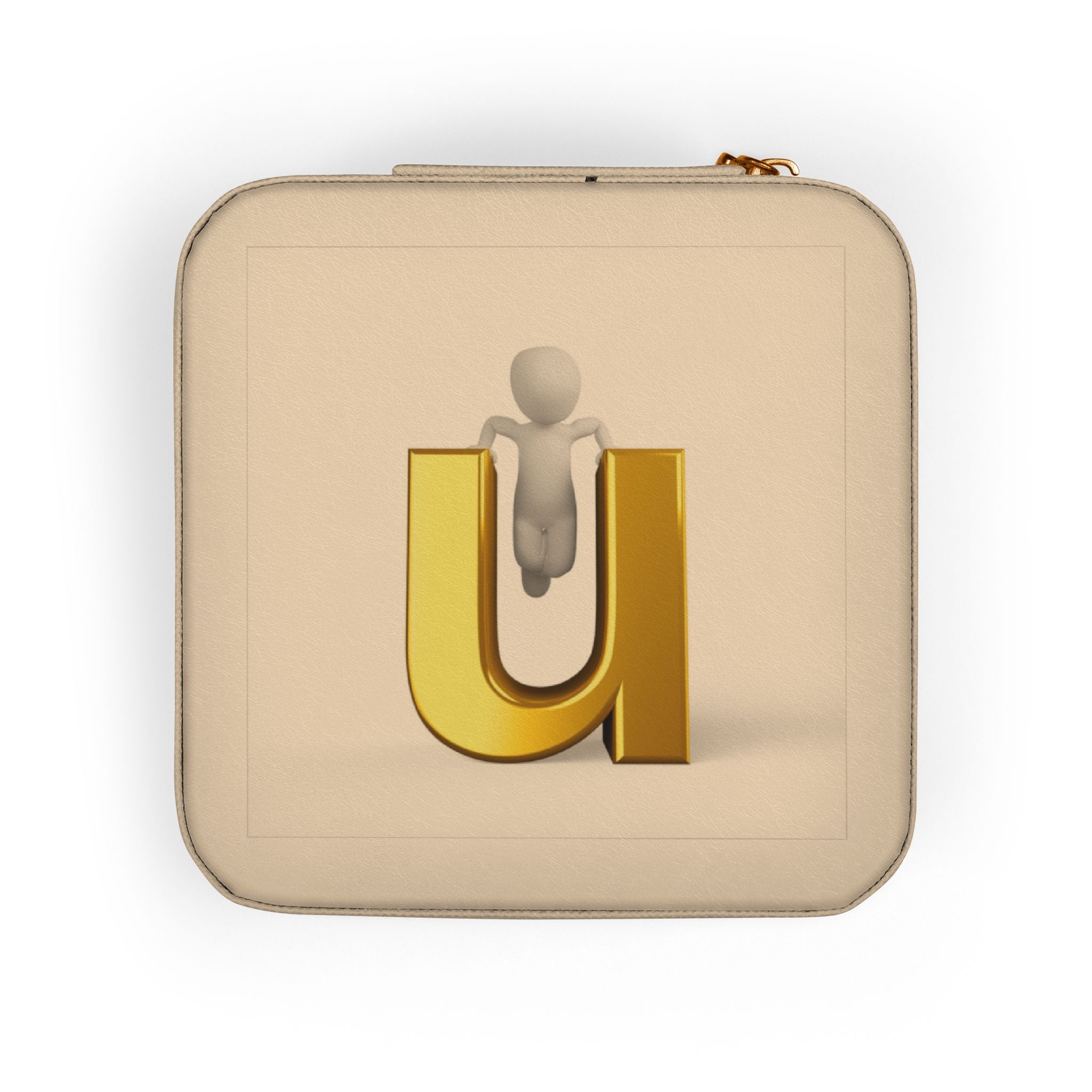 Gold Monogram Letter U Jewelry Travel Case | Compact Portable Organizer