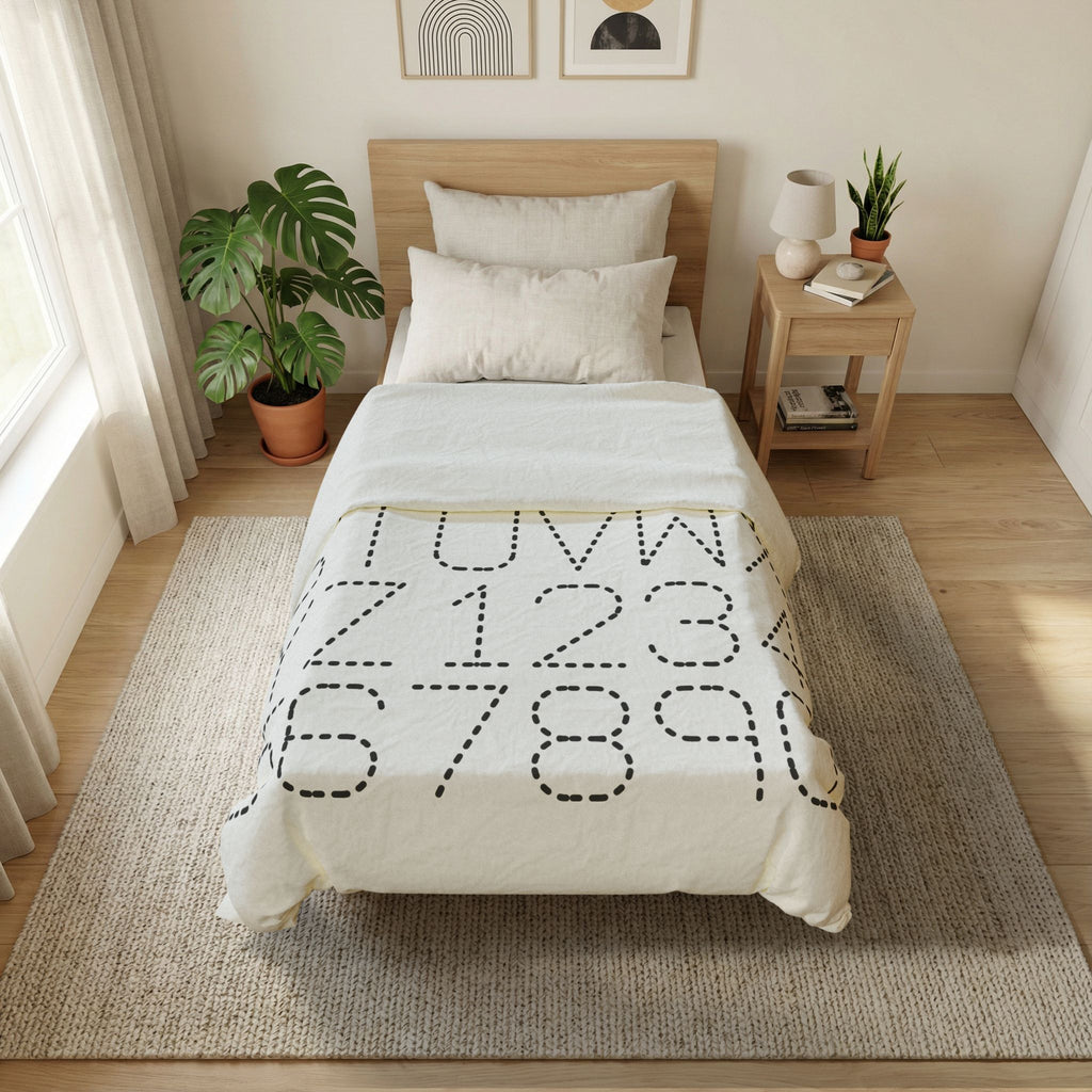 Dotted Alphabet and Numbers Duvet Cover | Modern Typography Bedding