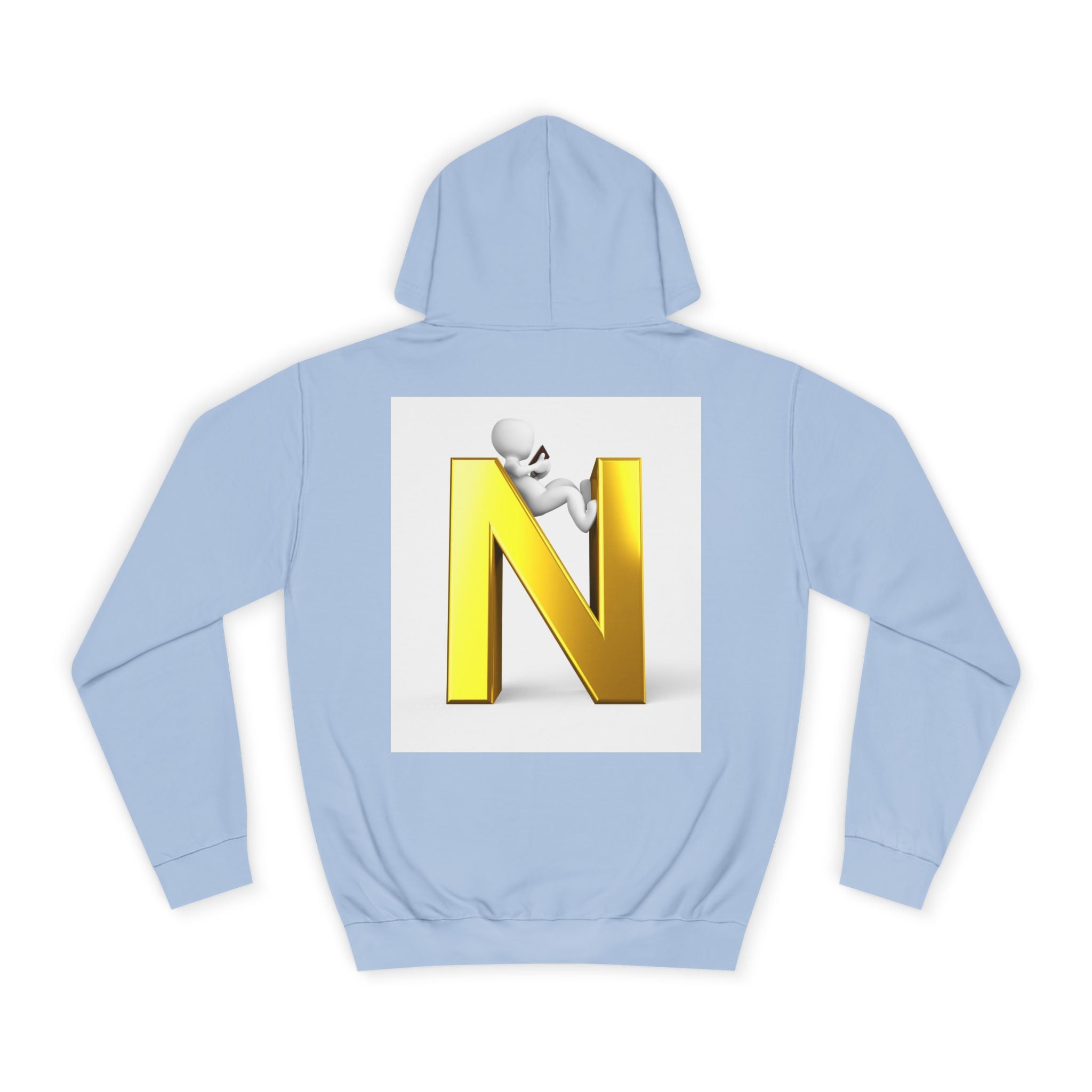 Gold 3D Letter N with Climbing Figure Hoodie | Initial Monogram Pullover