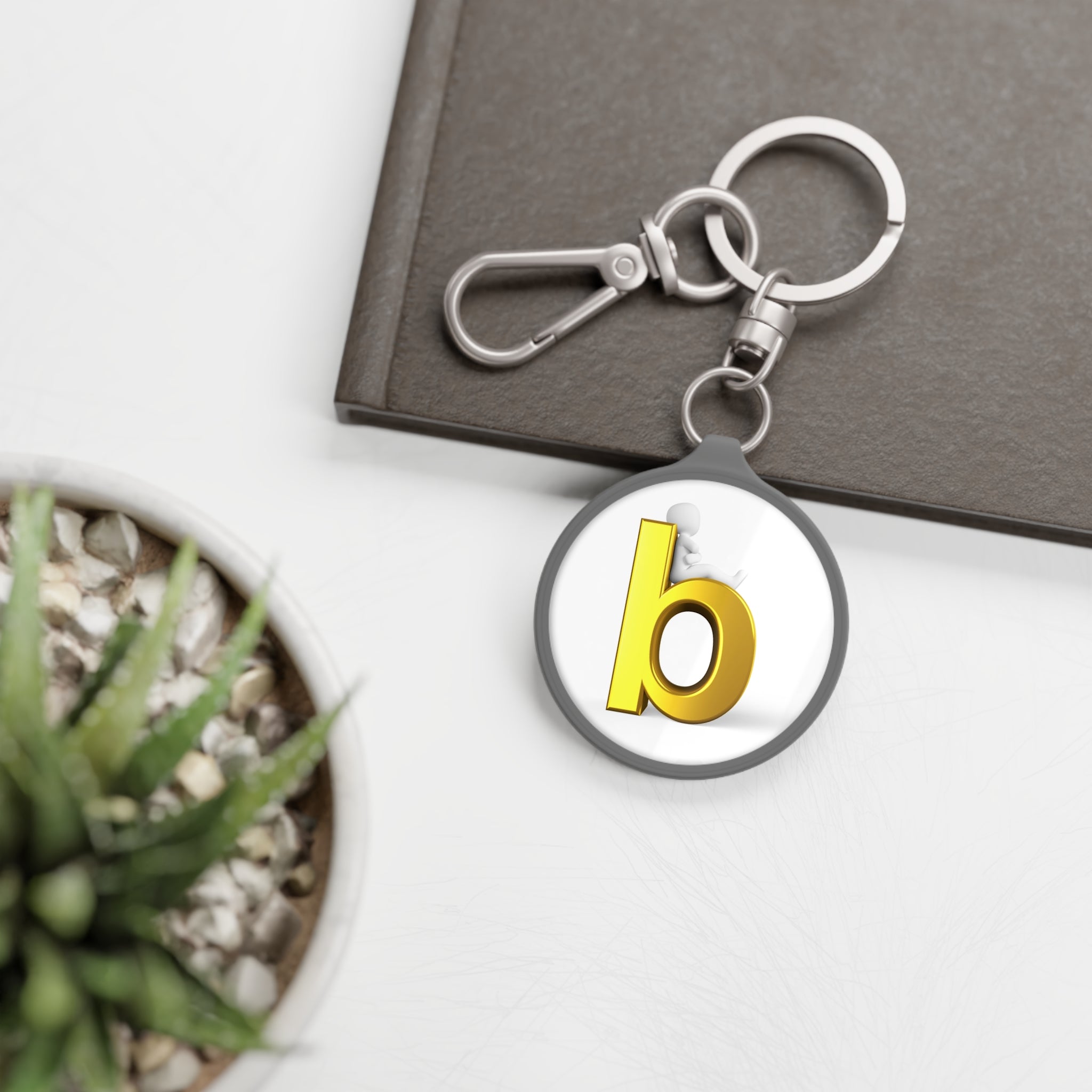 Gold Letter b Keyring Tag | Round Initial Keychain