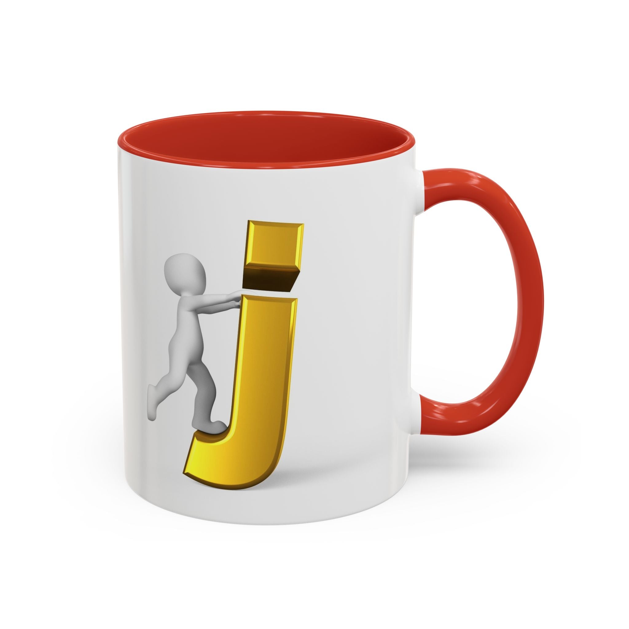 Tasse avec figurine 3D bâton poussant la lettre J dorée | Tasse à café