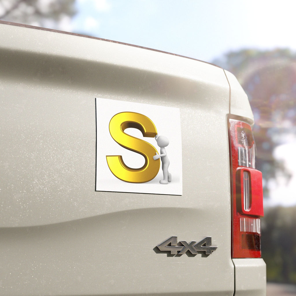 Gold 3D Letter S Car Magnet | Initial Monogram Sticker