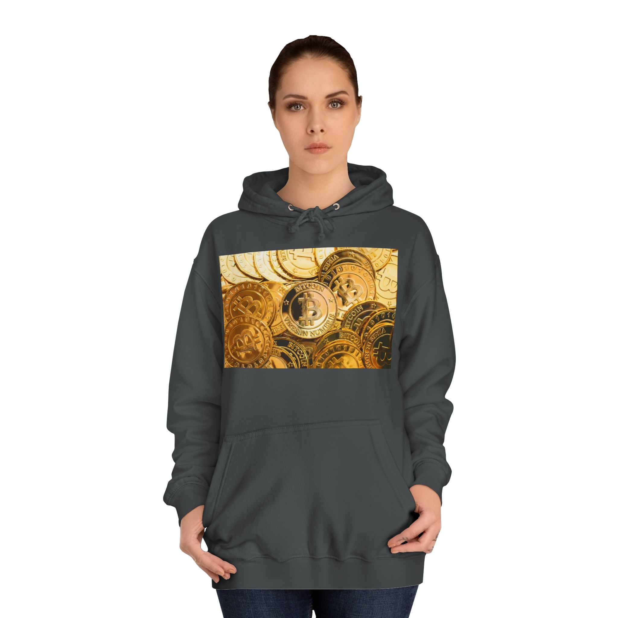 Golden Bitcoin Coins Hoodie | Crypto Cryptocurrency Crypto Art, Digital Currency Apparel
