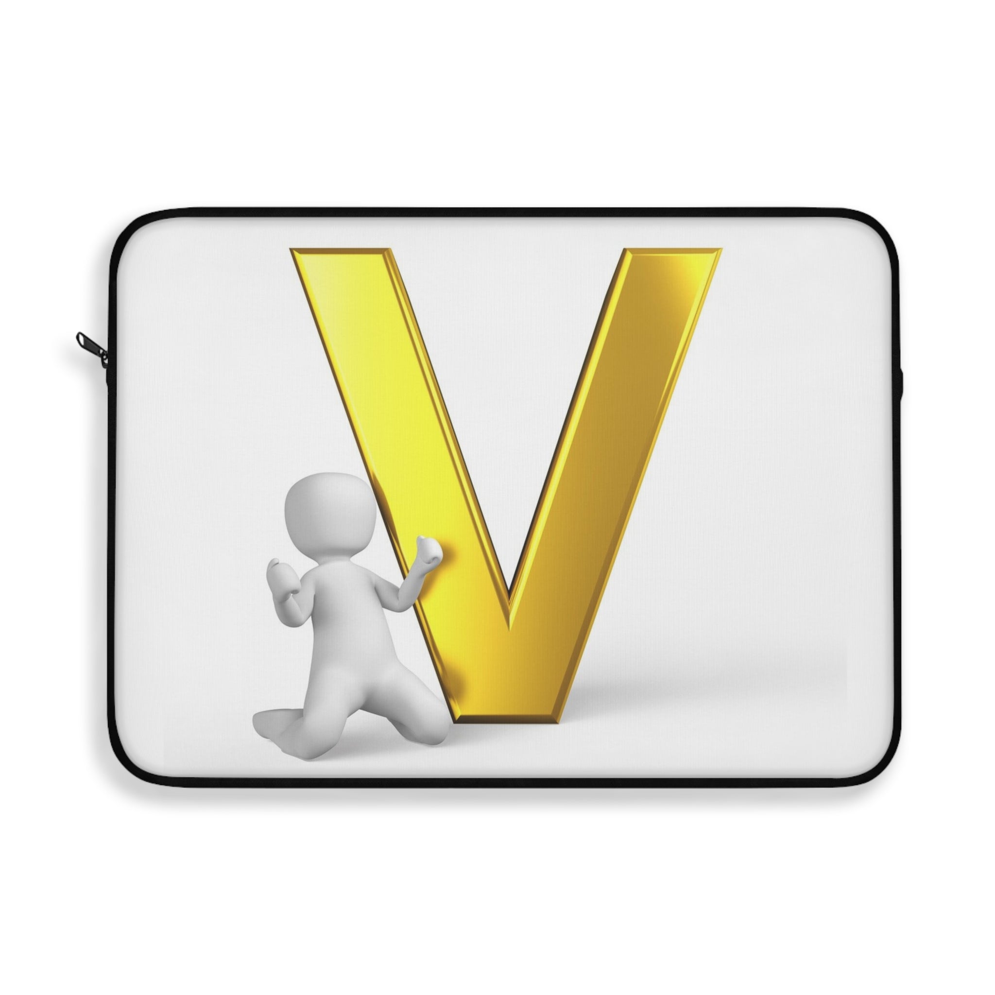 Gold Letter V with 3D Figure Laptop Sleeve | Monogram Initial V