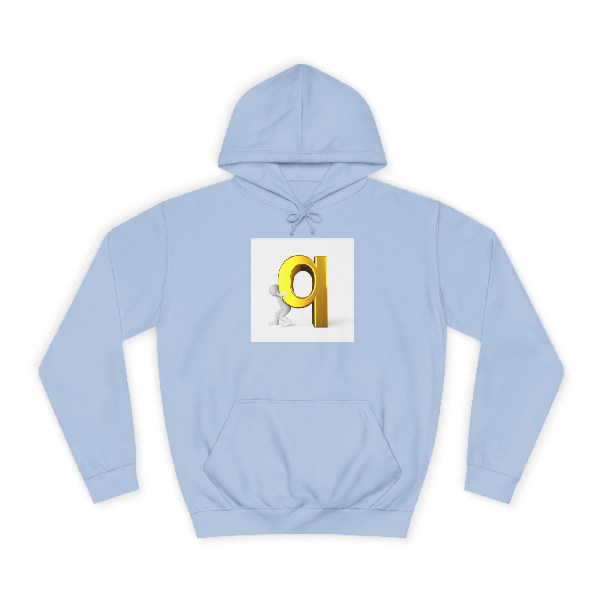 Gold Letter Q Hoodie | 3D Figure Pushing Q Graphic