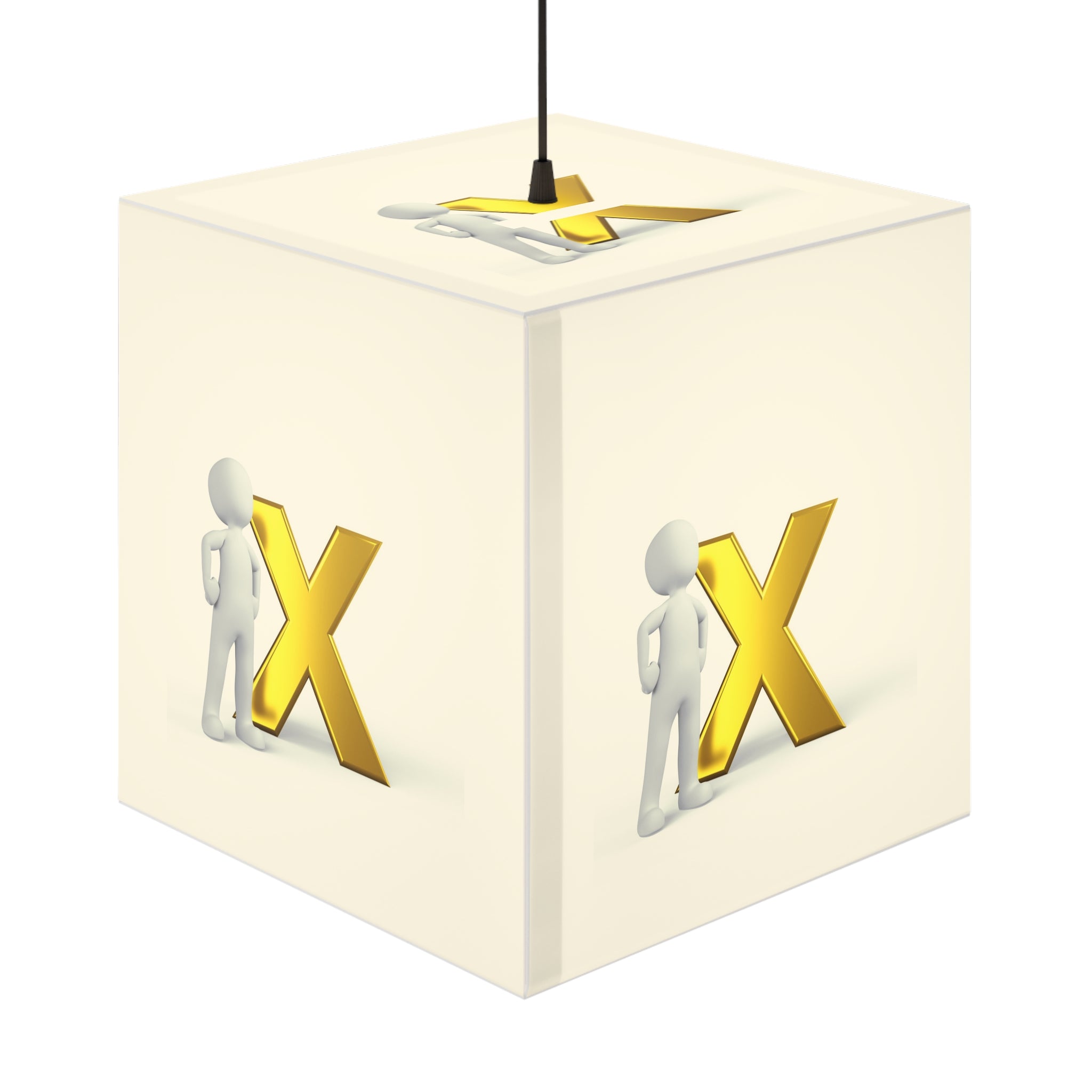 Personne en 3D avec lampe cube lumineux X doré | Lampe suspendue décorative