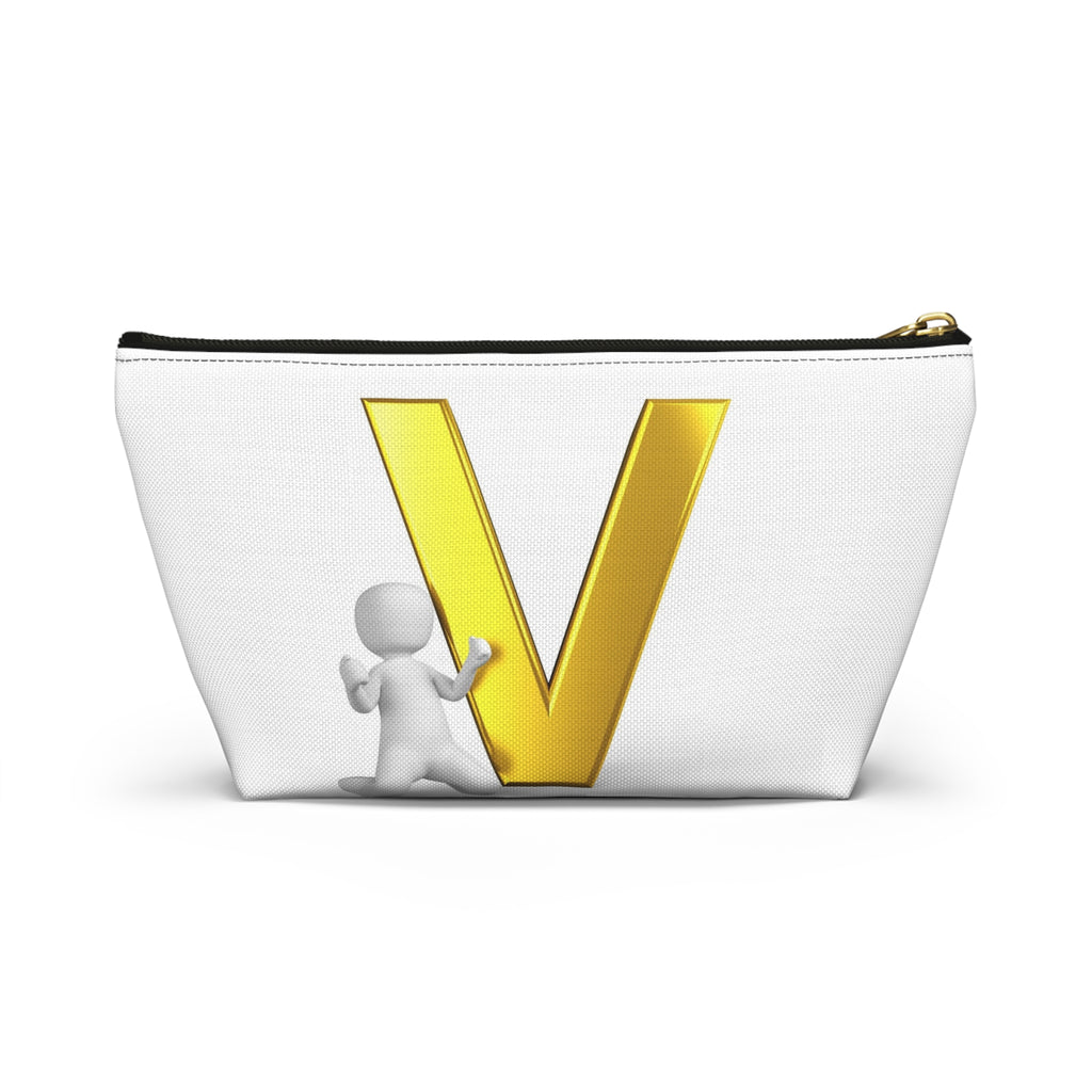 Gold Letter V Monogram Accessory Pouch | Initial V Makeup Bag