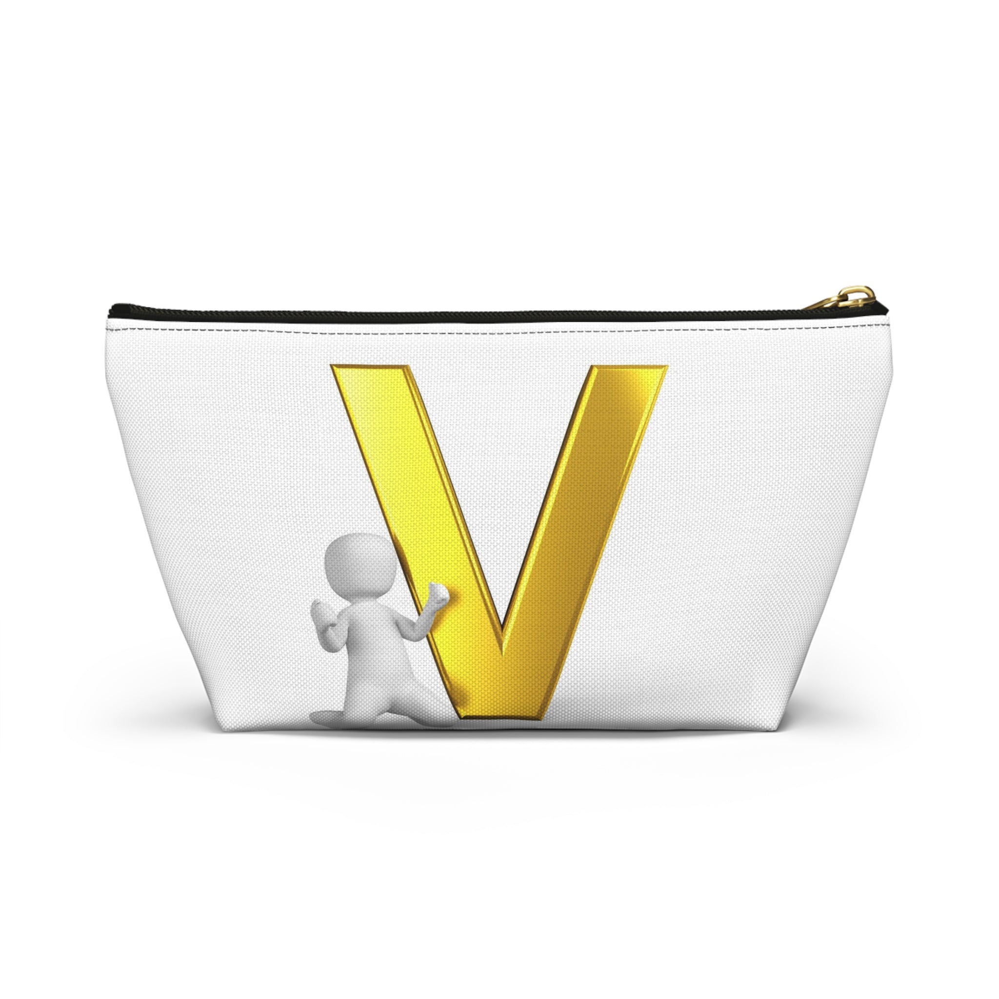 Gold Letter V Monogram Accessory Pouch | Initial V Makeup Bag