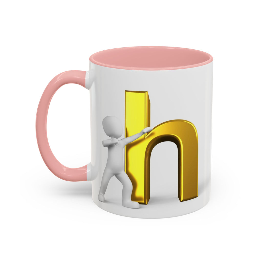 3D Stick Figure Pushing Gold Letter h Mug | Accent Coffee Mug 11/15oz