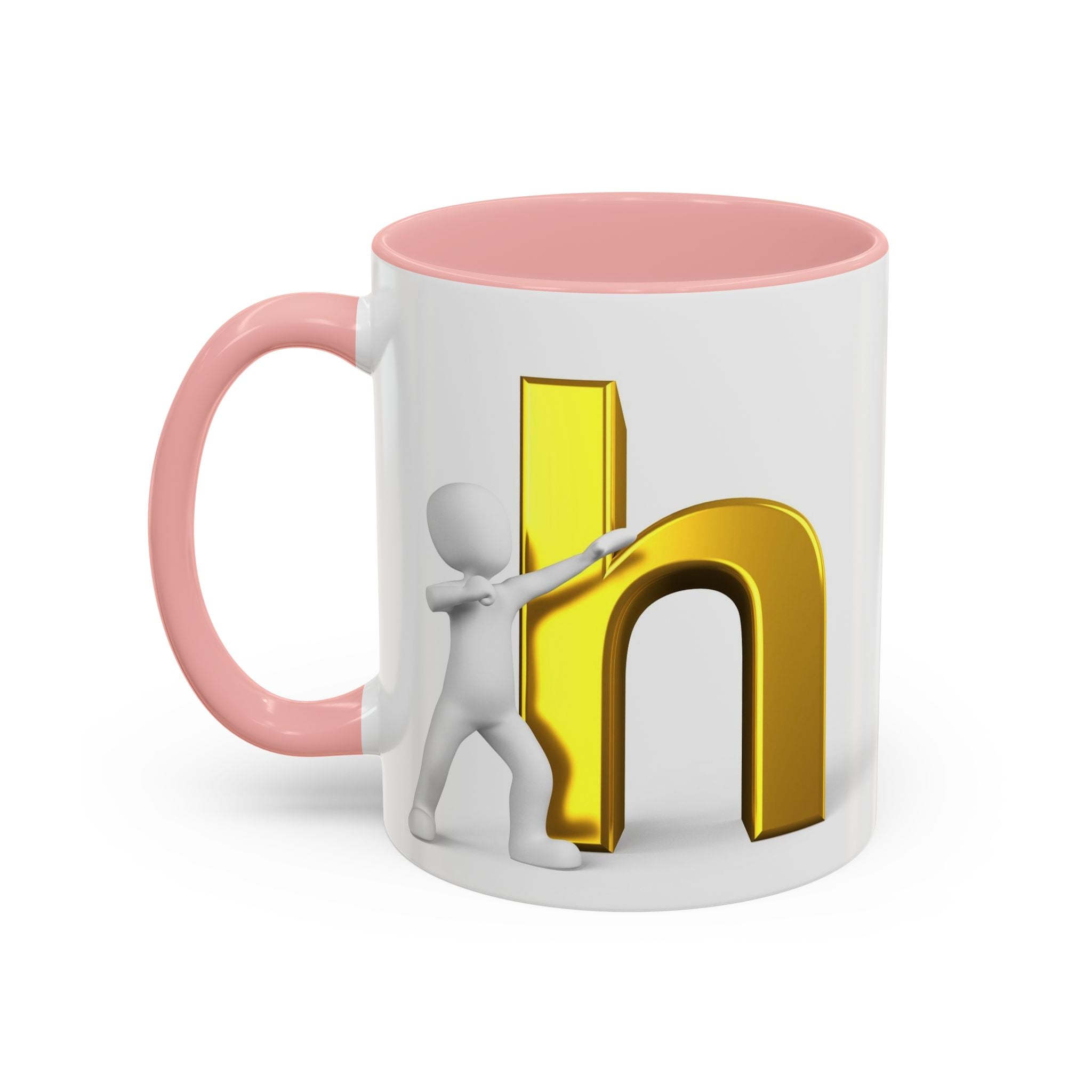 3D Stick Figure Pushing Gold Letter h Mug | Accent Coffee Mug 11/15oz