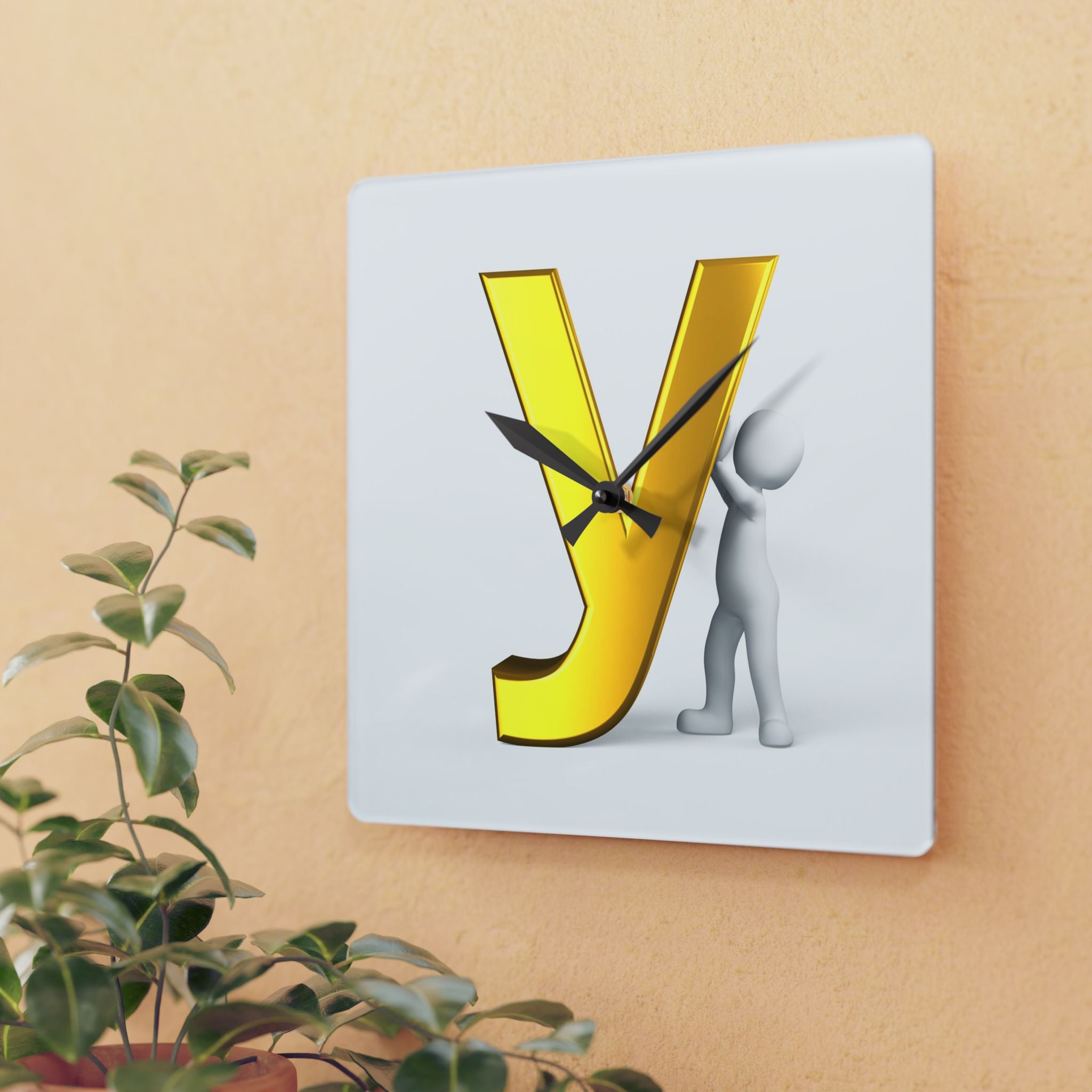 Golden Letter Y with 3D Figure Wall Clock | Alphabet Initial Home Decor
