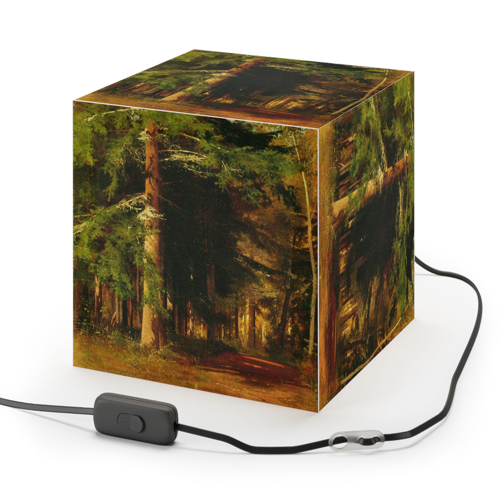 Forest Painting Light Cube Lamp | Woodland Trees, Rustic Nature Decor