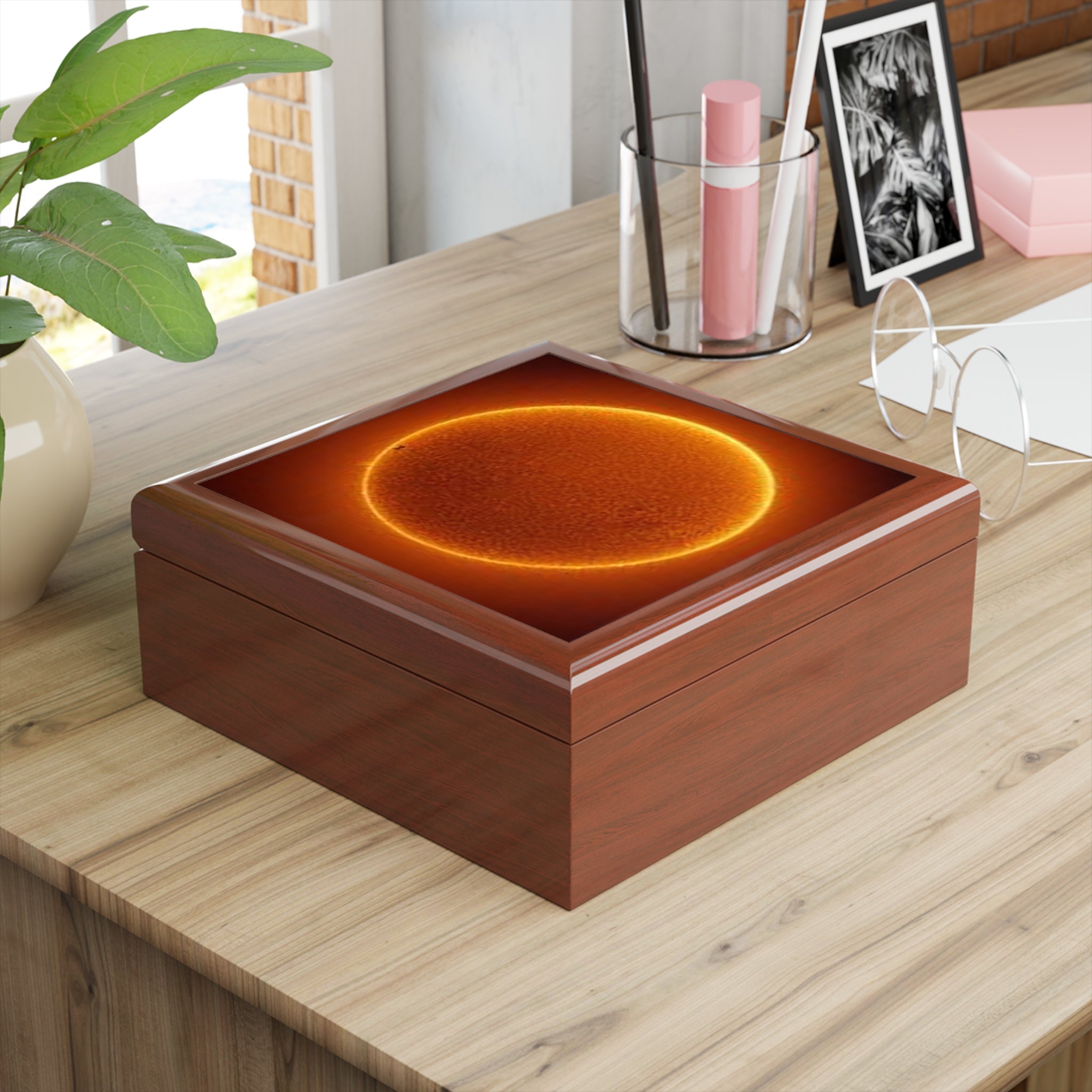Solar Halo Jewelry Box | Sun Orb Artwork, Orange Astronomy Design