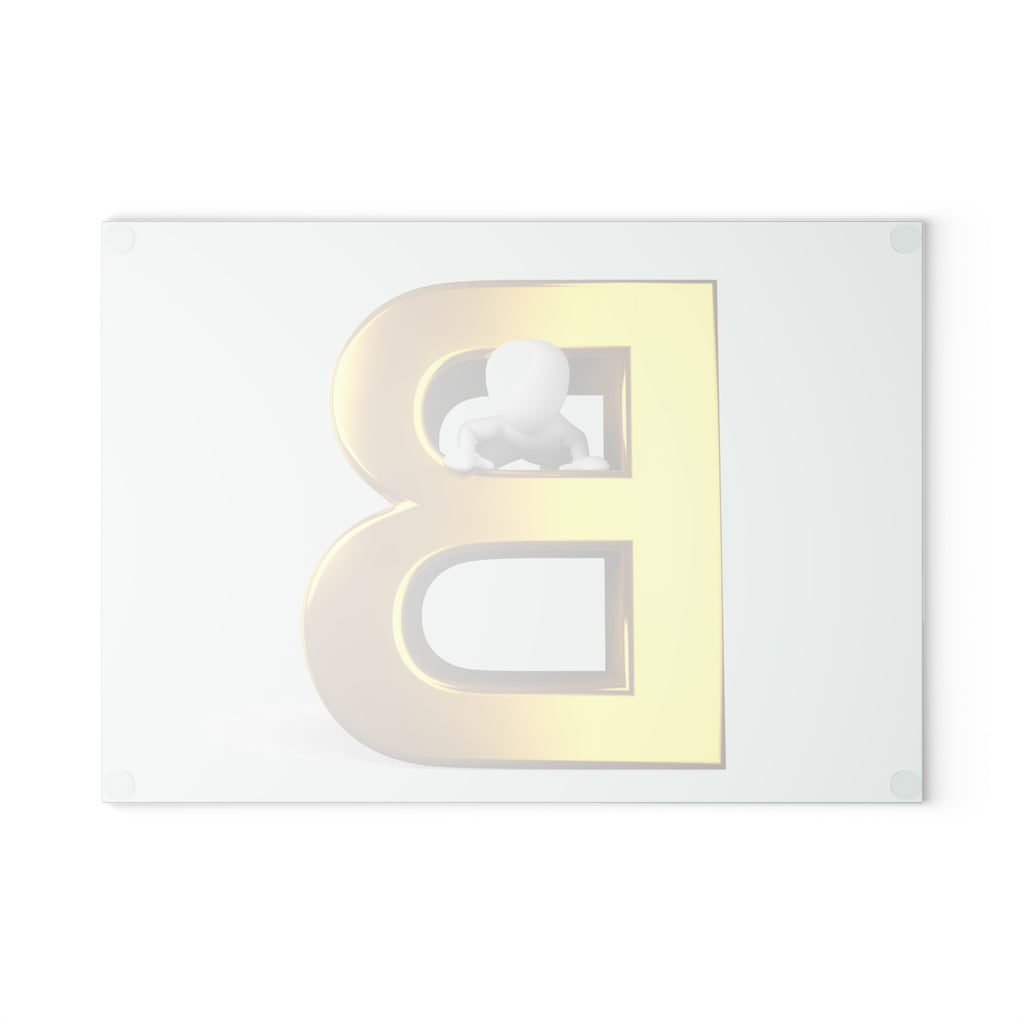 Gold Letter B with 3D Figure Glass Cutting Board | Alphabet Initial Kitchen Decor