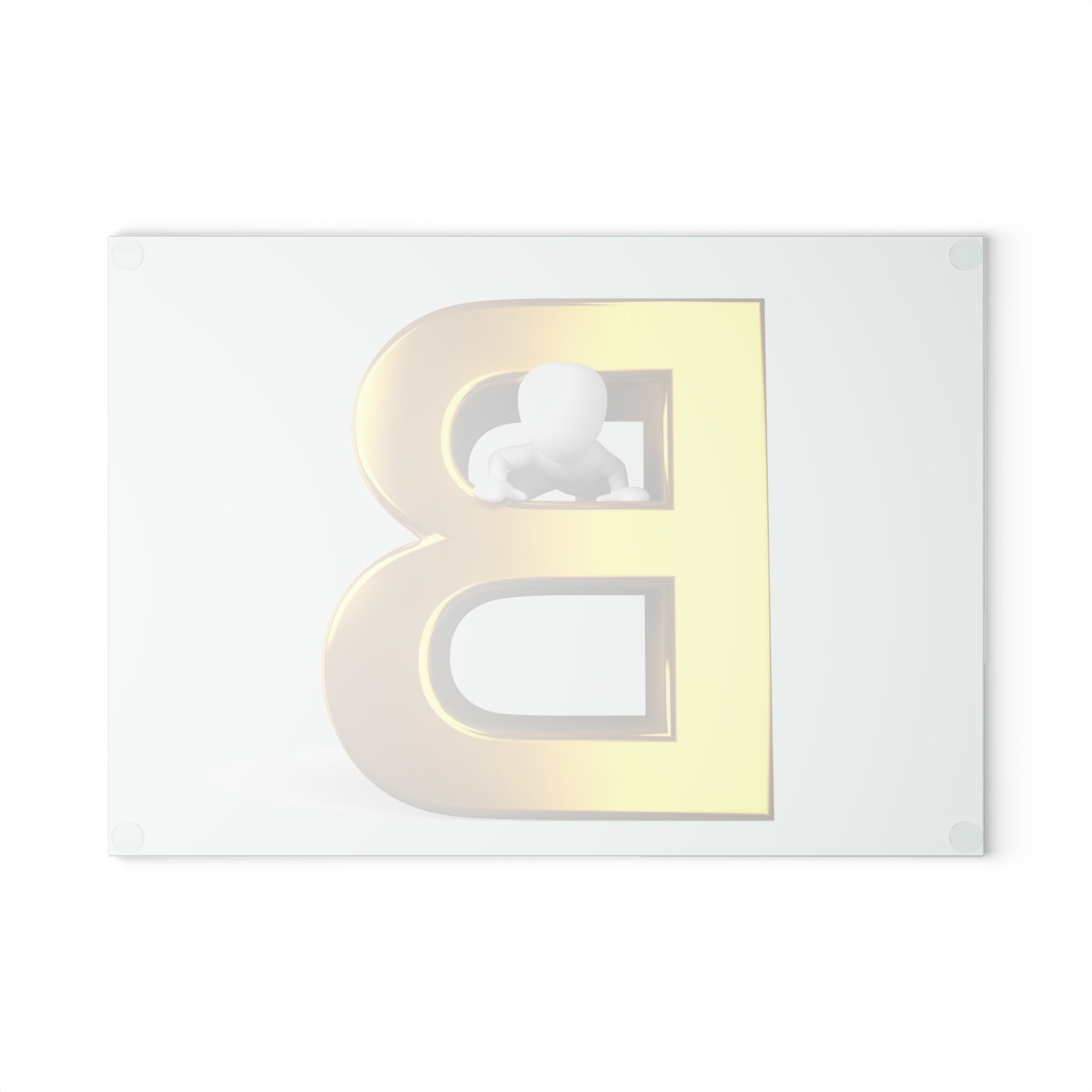 Gold Letter B with 3D Figure Glass Cutting Board | Alphabet Initial Kitchen Decor
