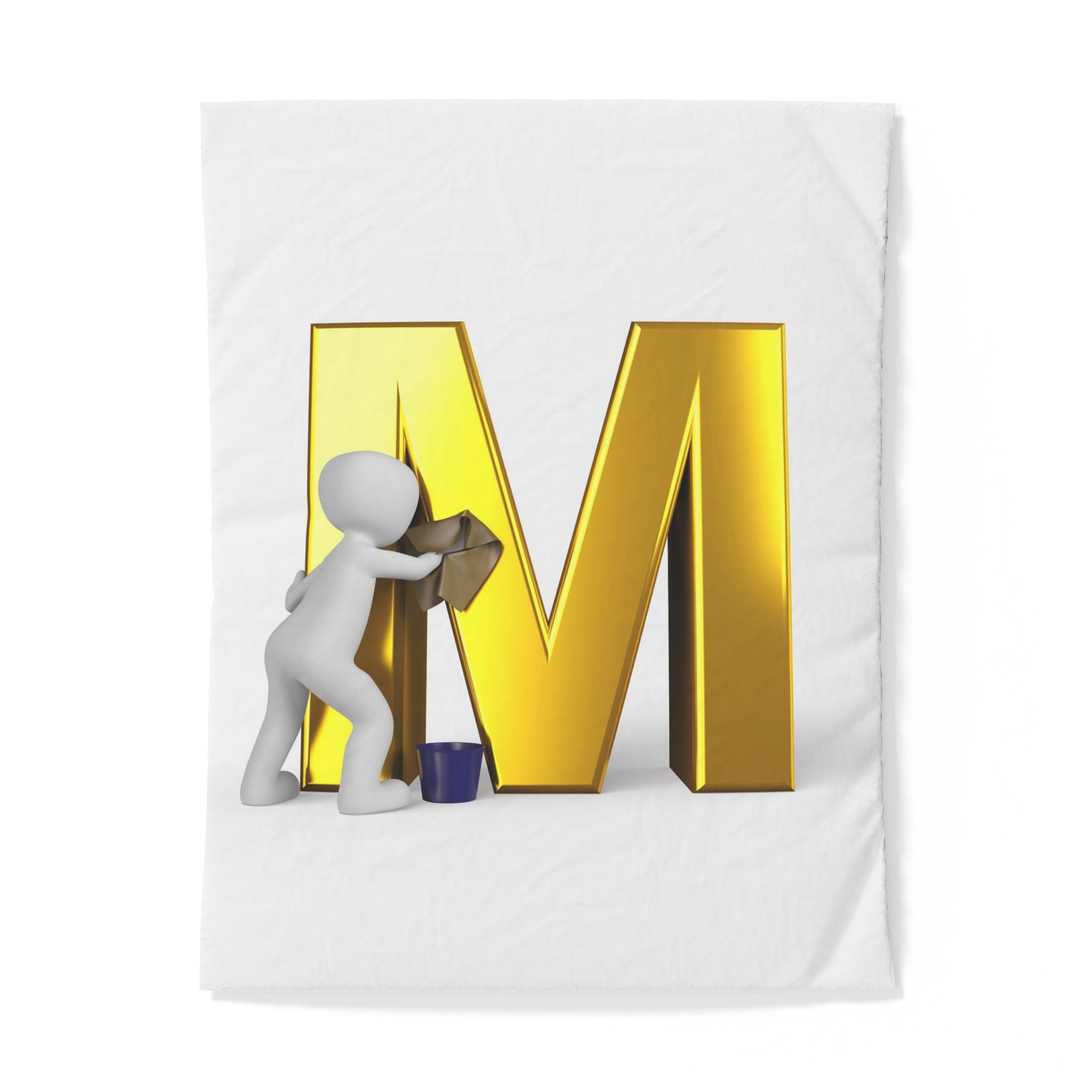 Housse de couette à motif lettre M dorée avec un peintre | Parure de lit initiale monogrammée