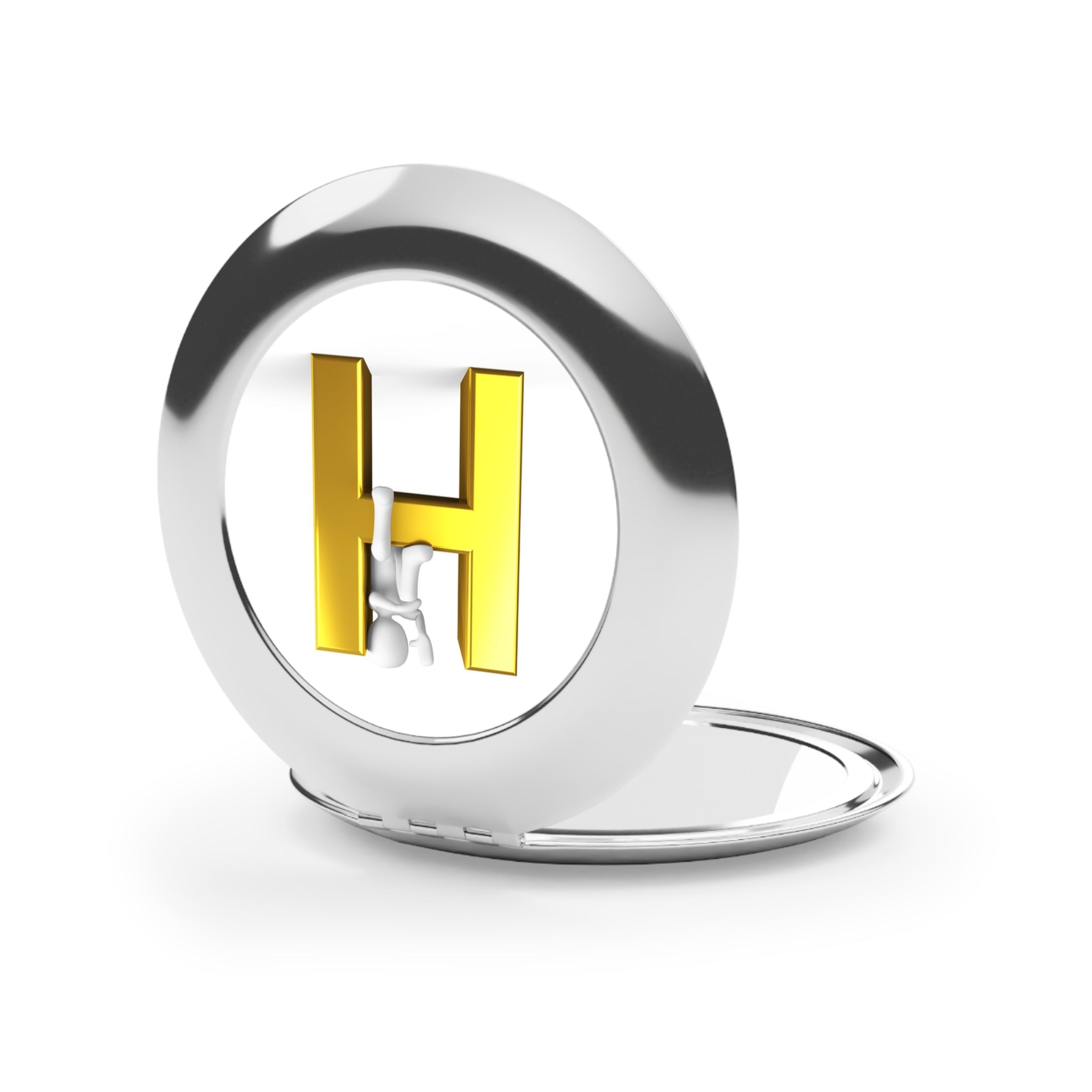 Gold Letter H with Climbing Figure Compact Travel Mirror | Initial H Mirror