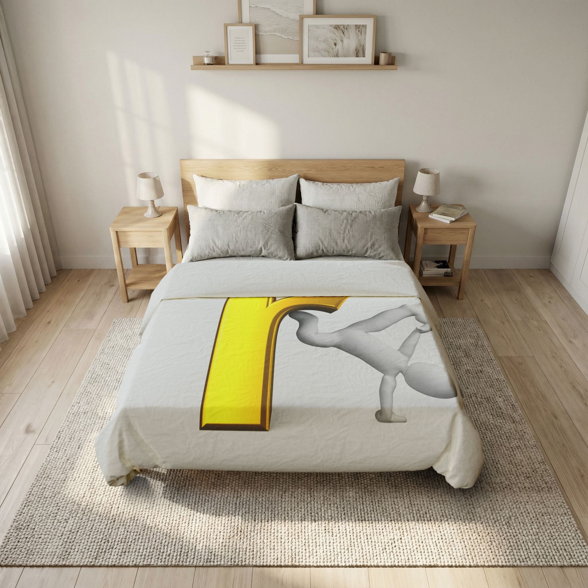 3D Gold Letter R with Figure Cotton Duvet Cover | Alphabet Initial Bedding
