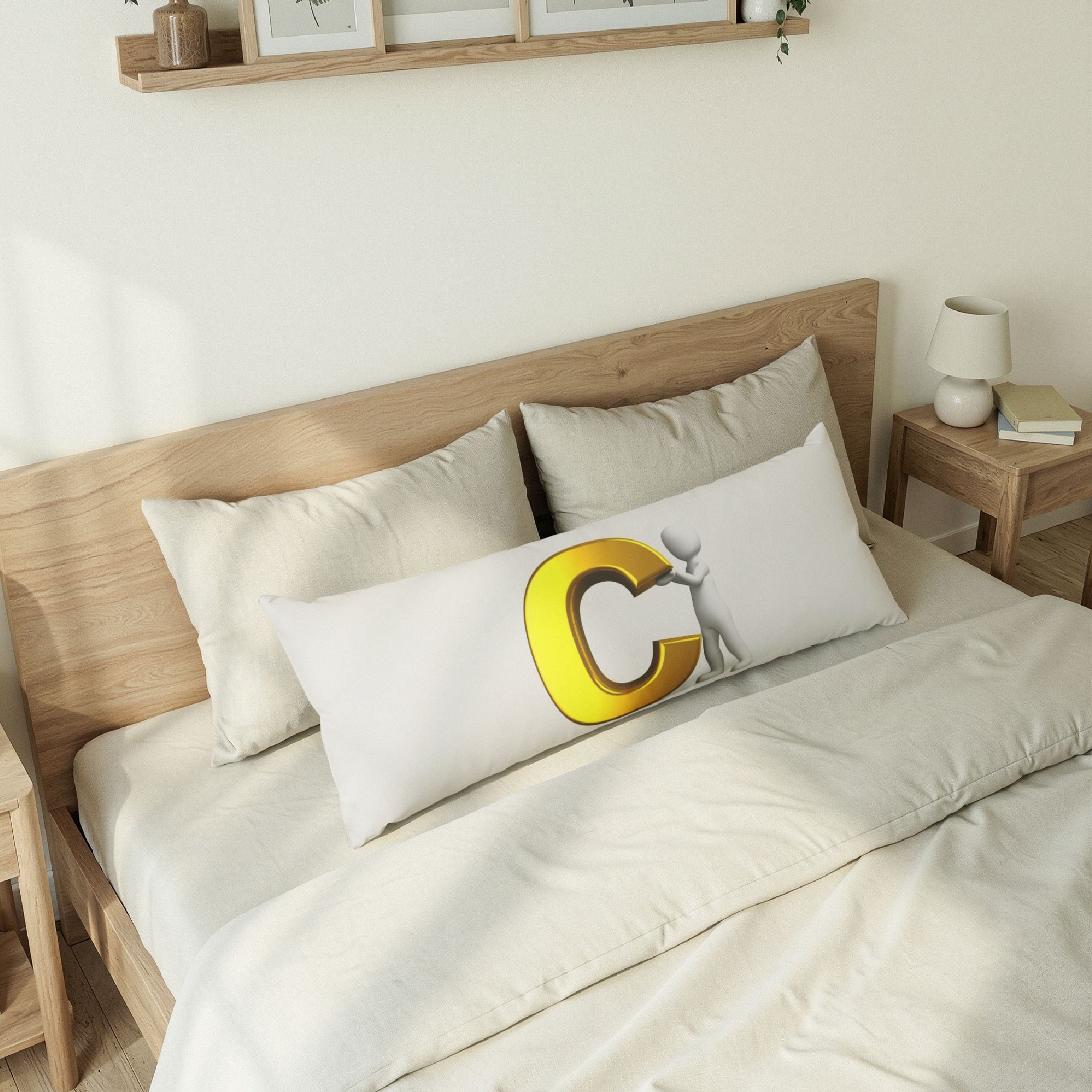 3D Gold Letter C with Figure Body Pillow | Monogram Letter C Pillow