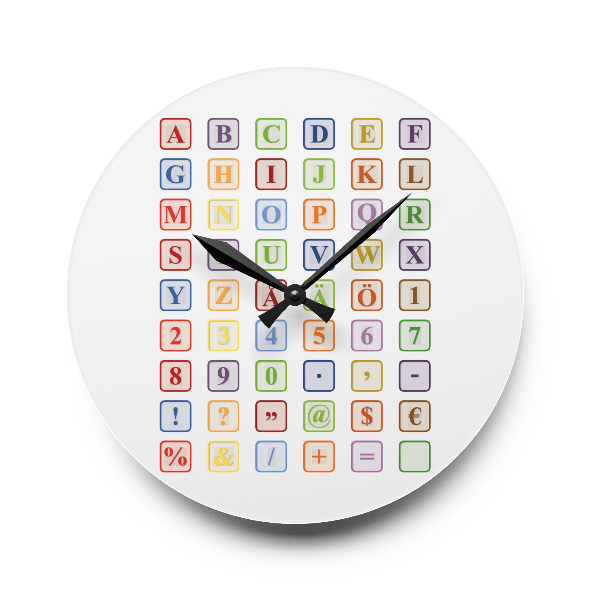 Horloge murale en acrylique avec blocs alphabet colorés | Décoration d'apprentissage pour enfants