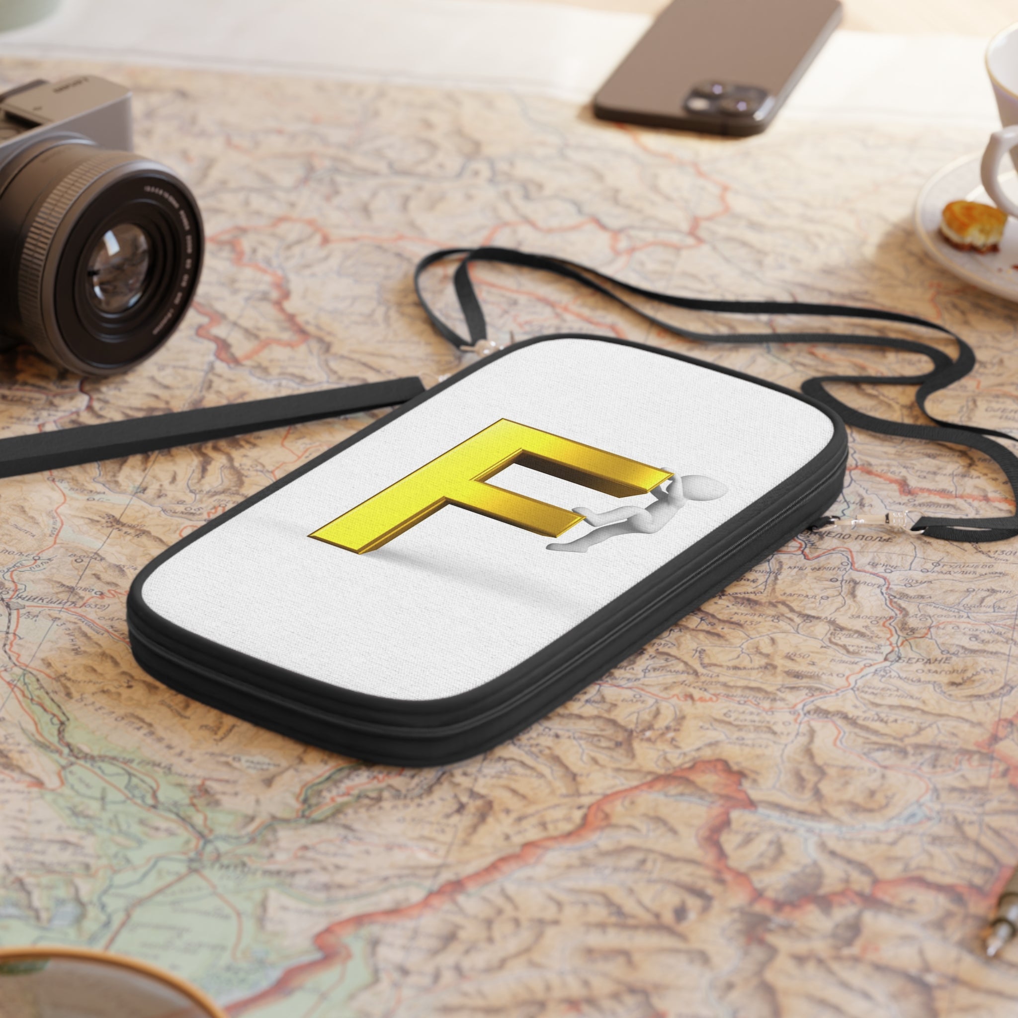 3D Gold Letter F Climbing Figure Passport Wallet | Initial Monogram Travel Sleeve