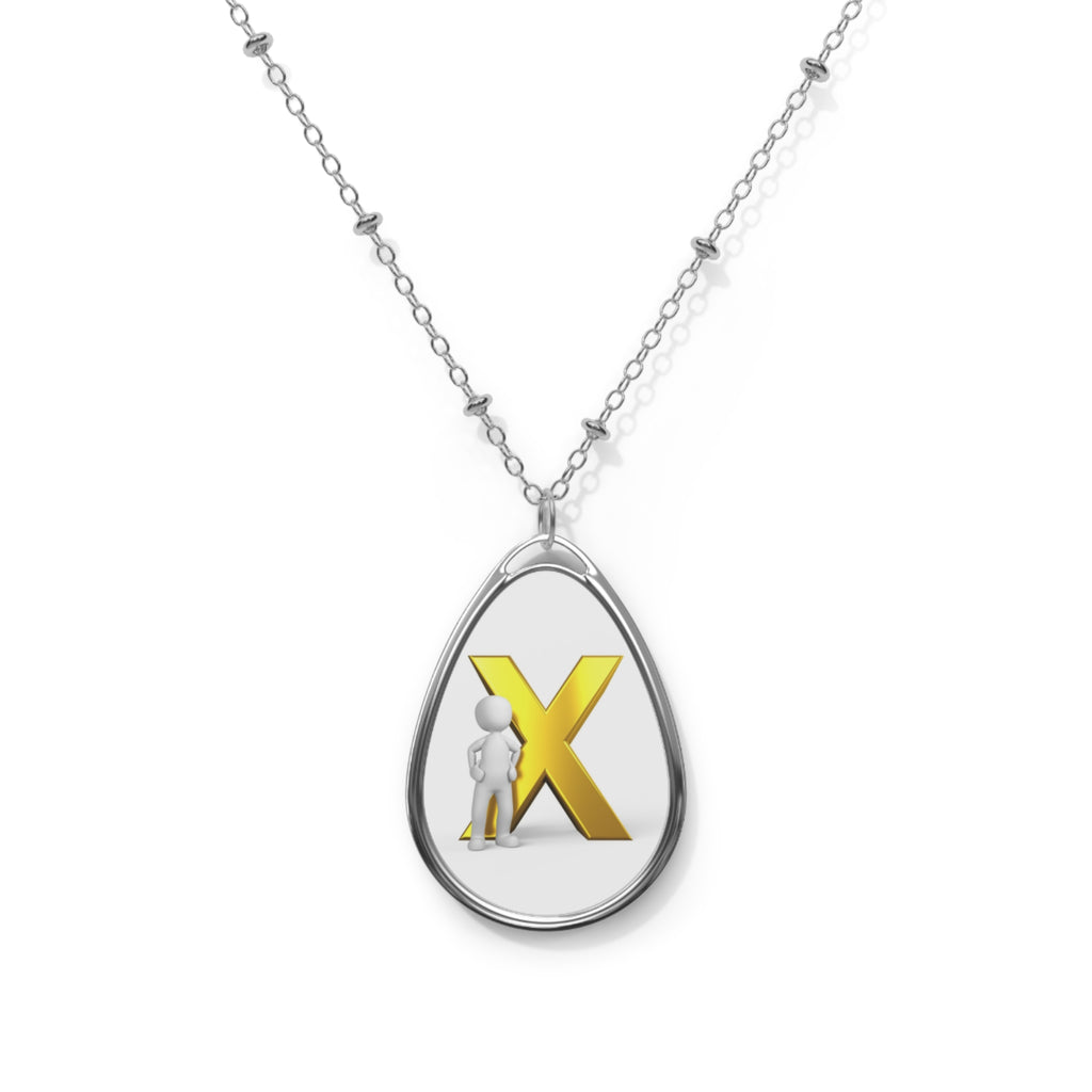 Personalized Oval Pendant Necklace — Gold Letter X Initial Charm