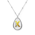 Personalized Oval Pendant Necklace — Gold Letter X Initial Charm