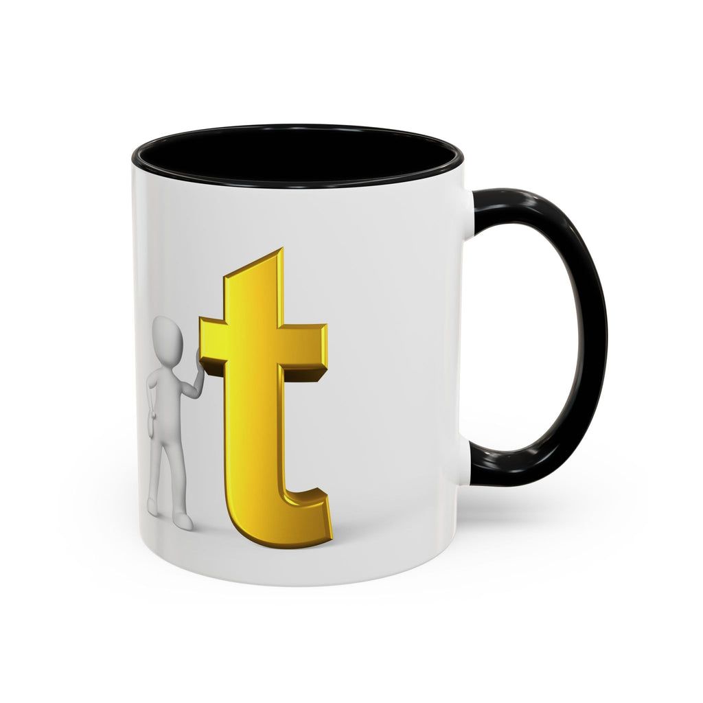 3D Stick Figure with Gold Letter T Mug | Accent Coffee Mug