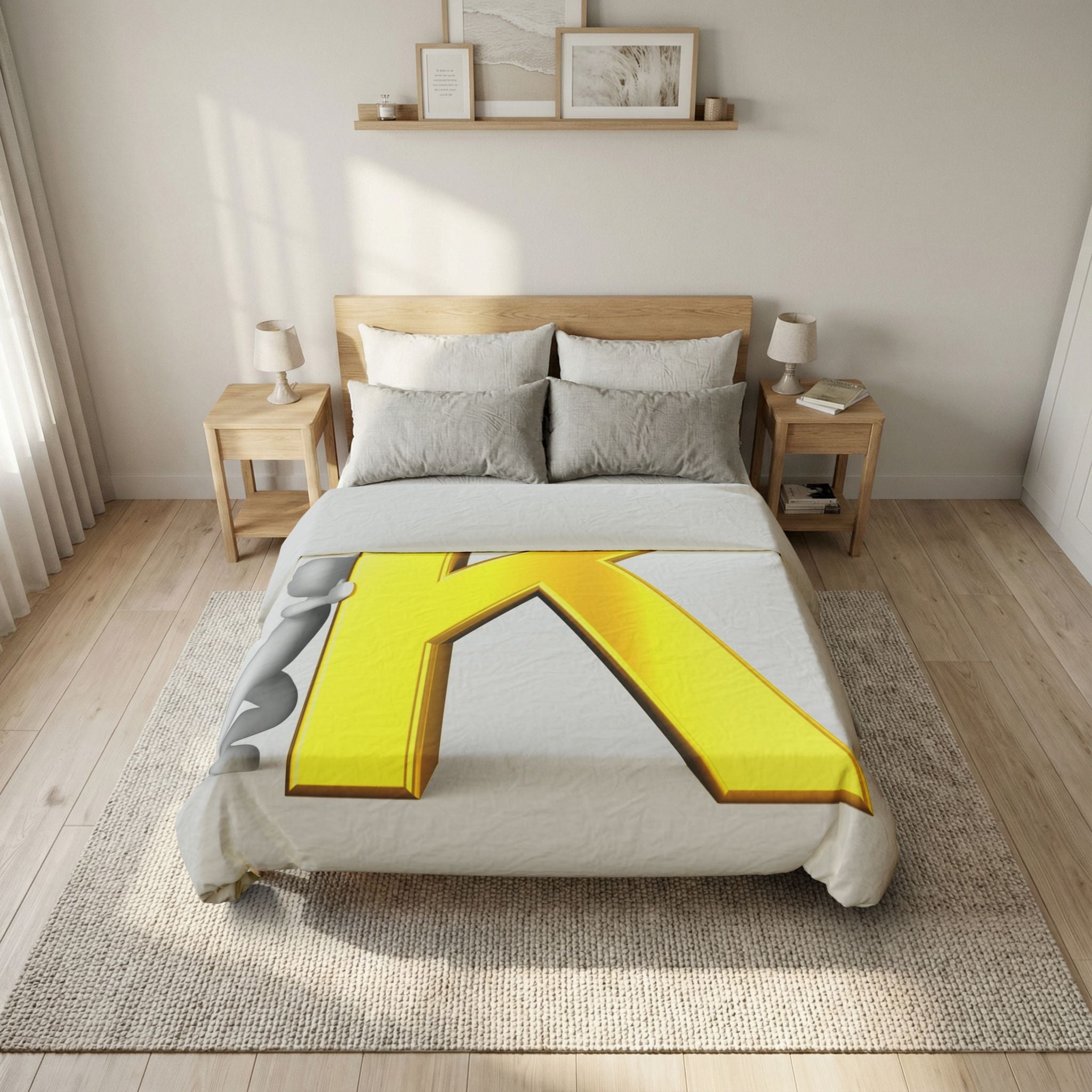 Gold 3D Letter K duvet cover | Alphabet initial bedding