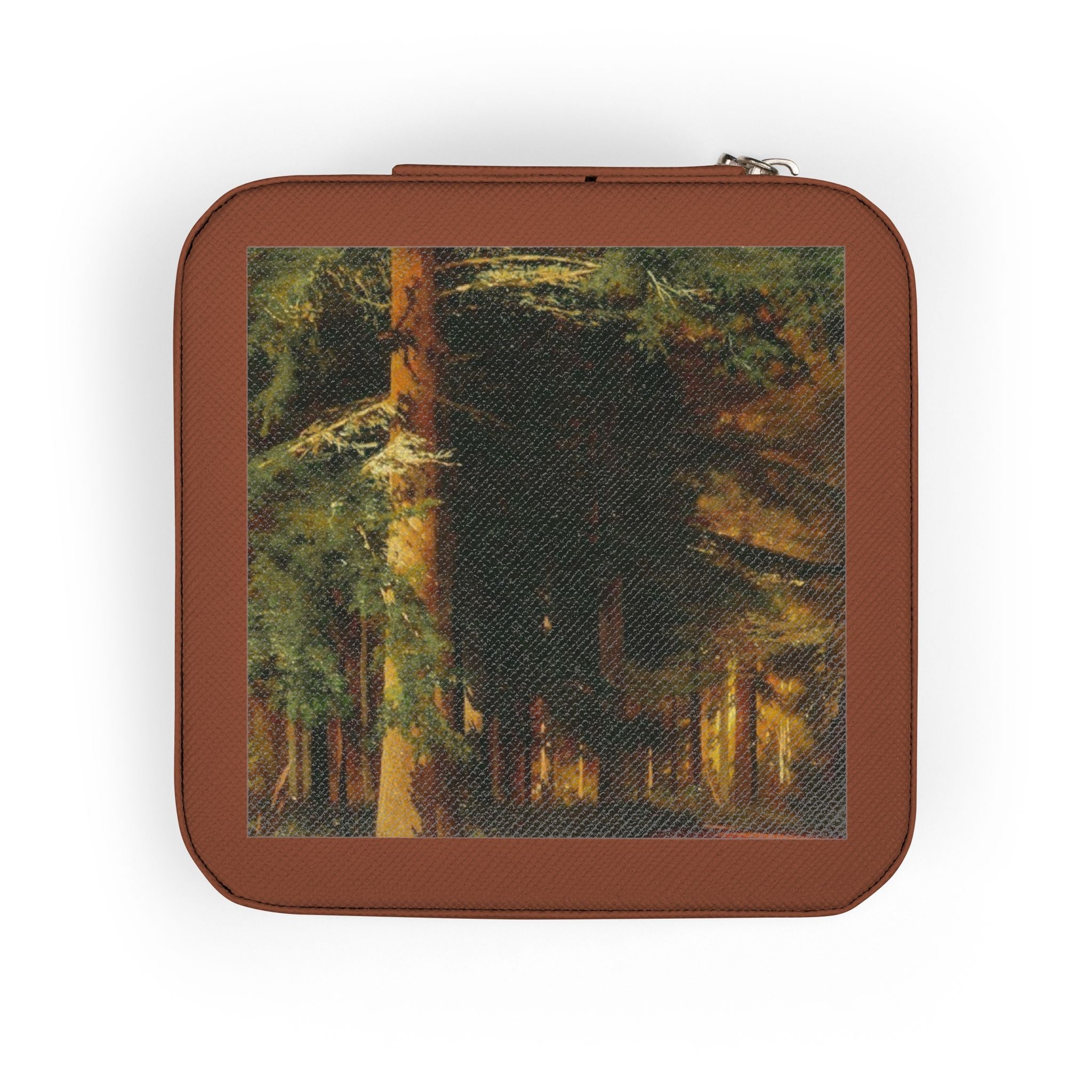 Forest Oil Painting Jewelry Travel Case | Compact Square Jewelry Box