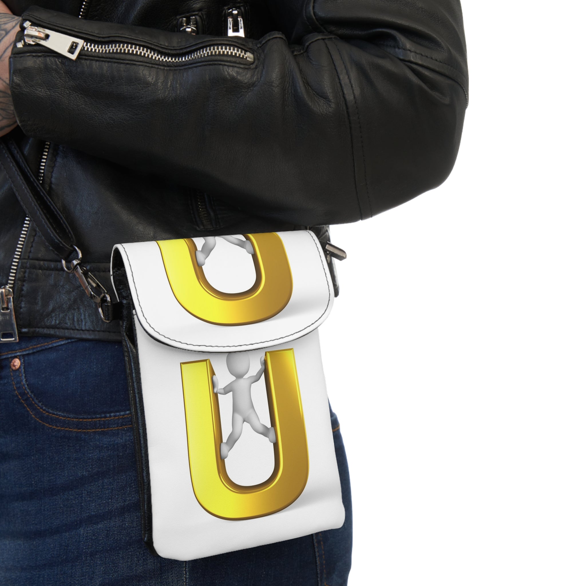 Gold letter U Small Cell Phone Wallet | Crossbody Phone Pouch