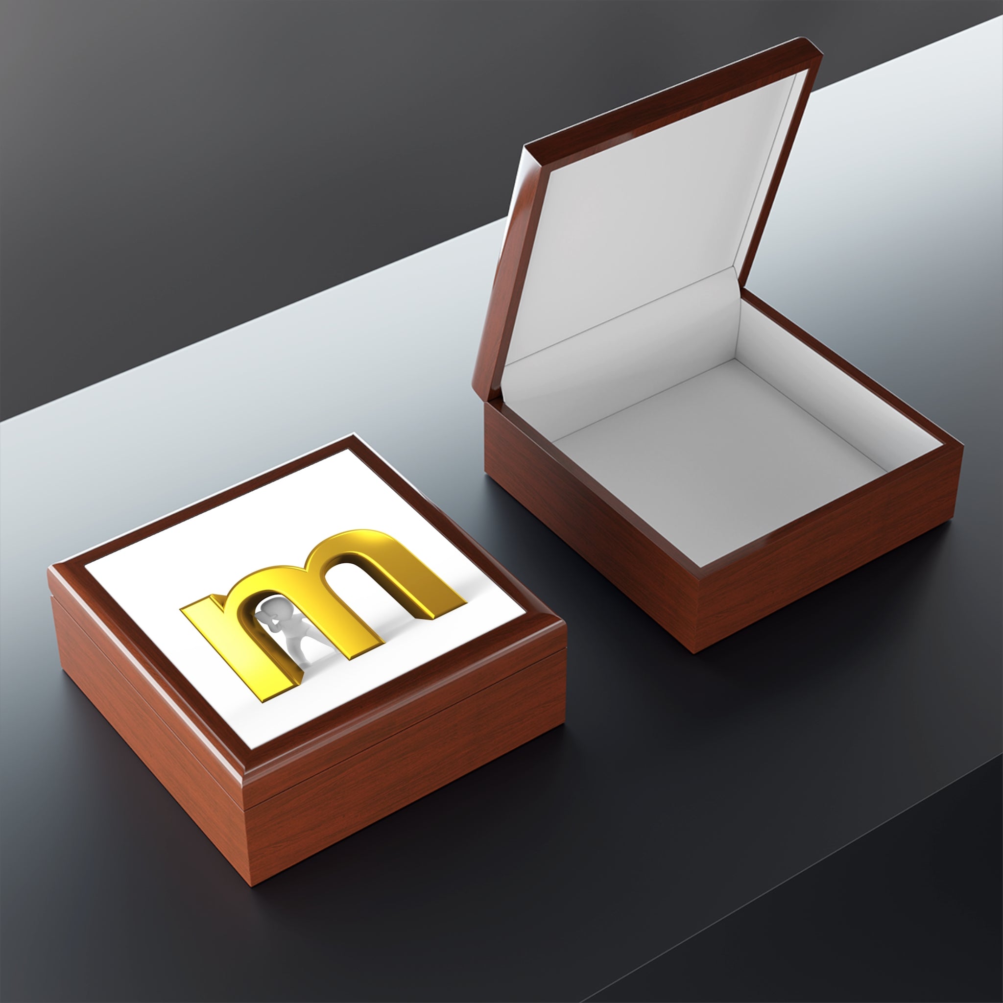 Gold Letter M monogram Jewelry Box | Initial keepsake box