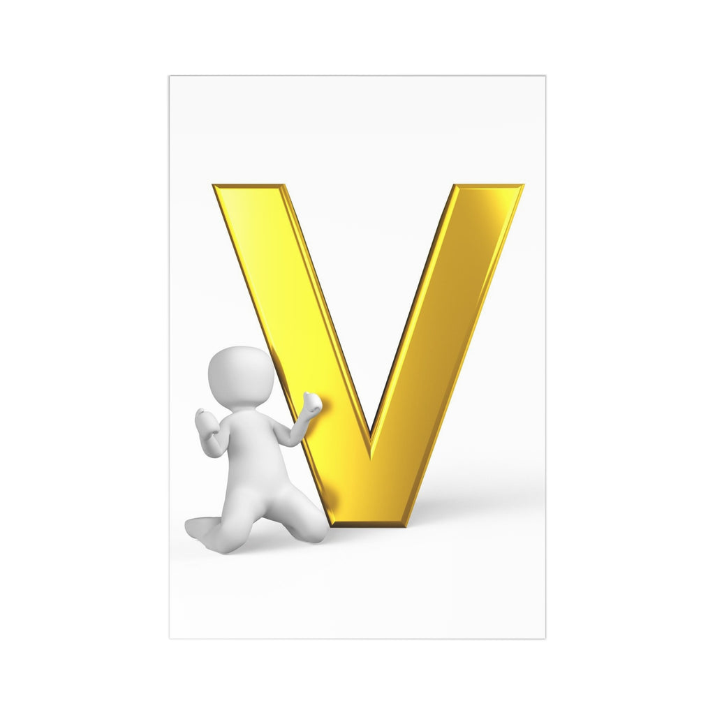 Gold Letter V Postcard set, Alphabet Initial Postcards | 7 pcs