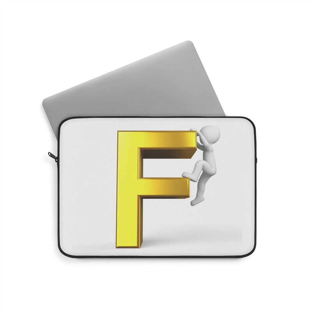 Climbing Stick Figure on Gold Letter F Laptop Sleeve | Monogram Initial F