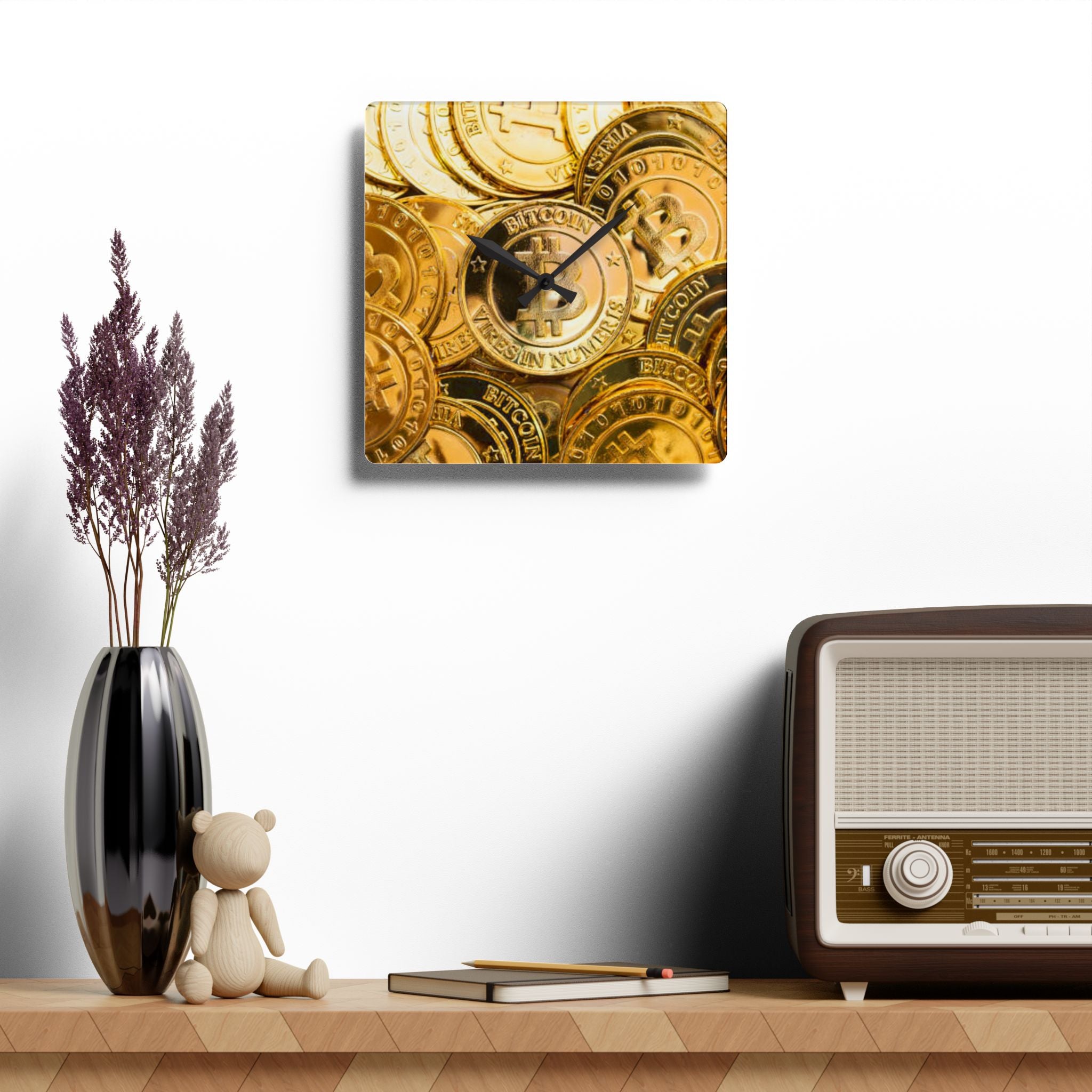 Bitcoin Coin Stack Acrylic Wall Clock | Cryptocurrency Decor