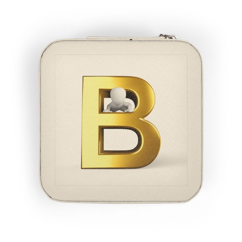 Gold Initial B Jewelry Travel Case | Compact Square Portable Organizer