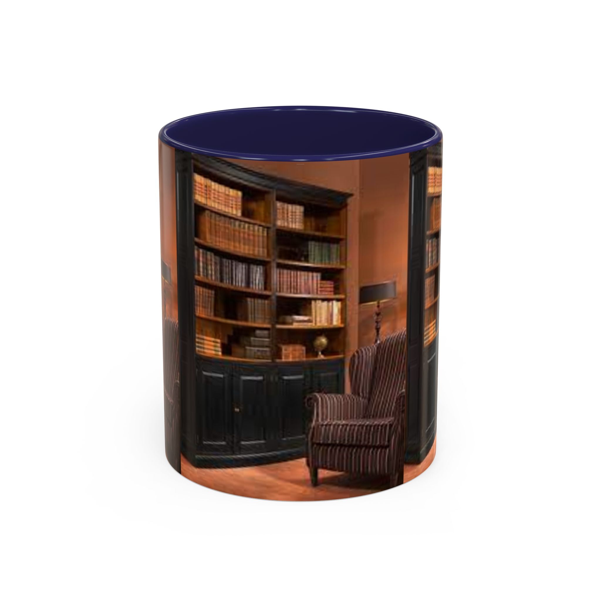 Cozy Library Bookshelf Coffee Mug | Accent Black Handle