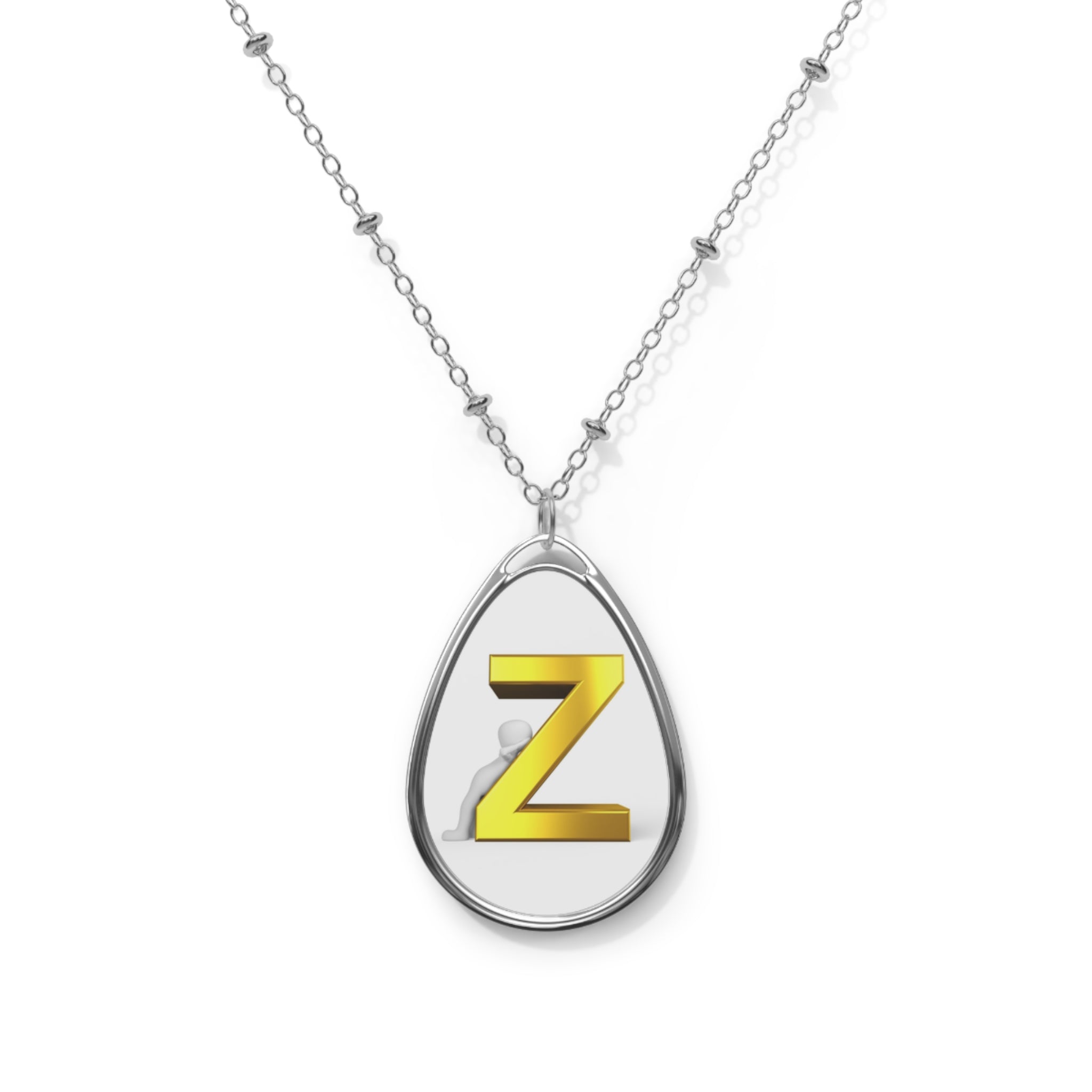 Gold 'Z' Initial Oval Necklace — Personalized Monogram Pendant