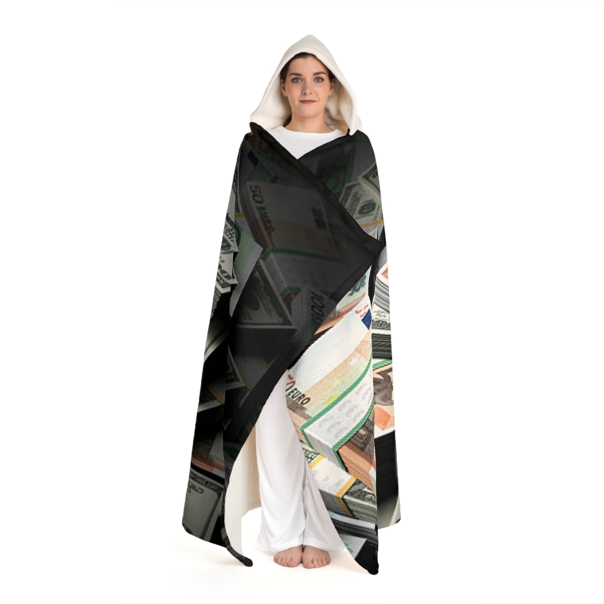 Money Print Hooded Blanket | Sherpa Fleece Cash Design