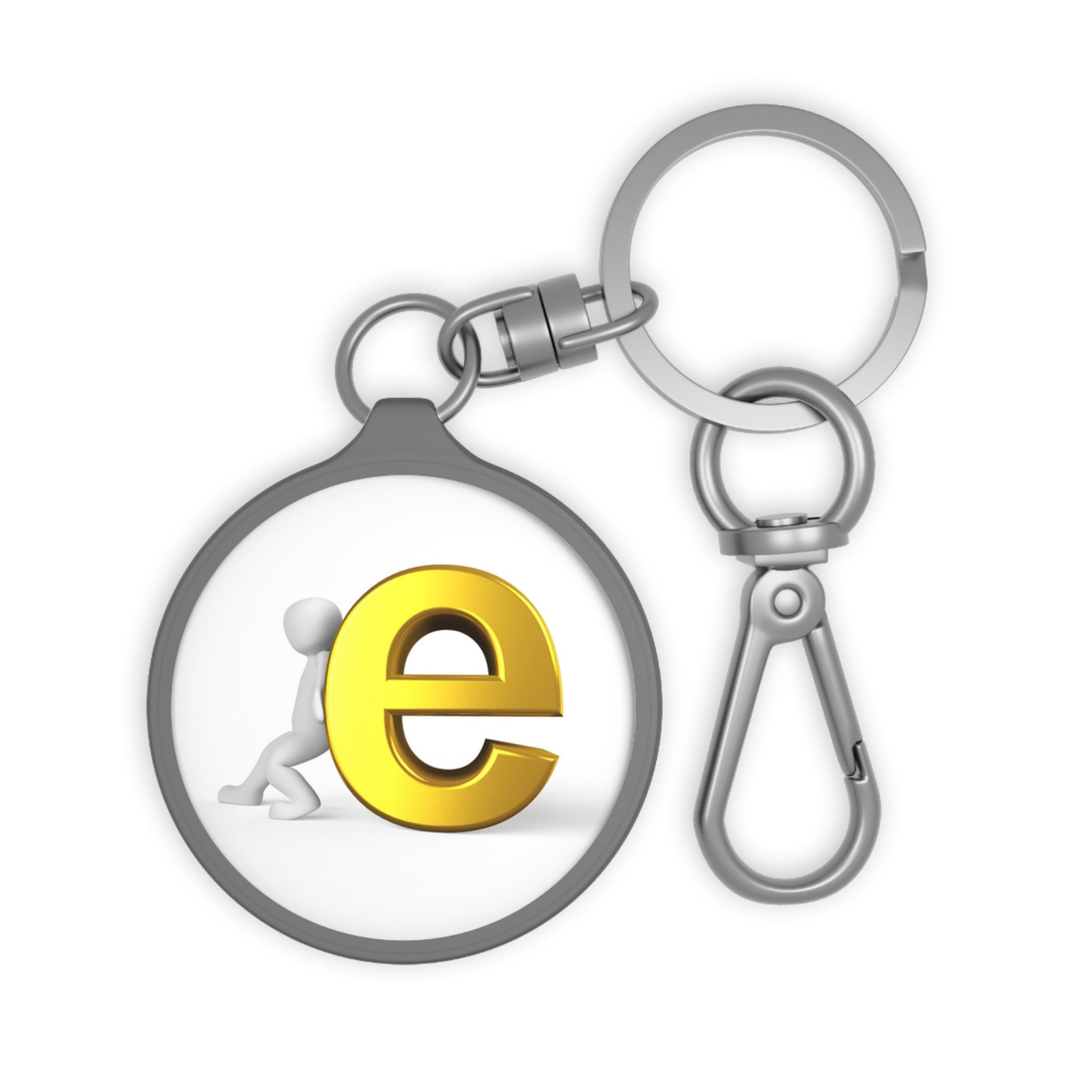 3D Gold Letter e Keyring Tag | Round Metal Keychain