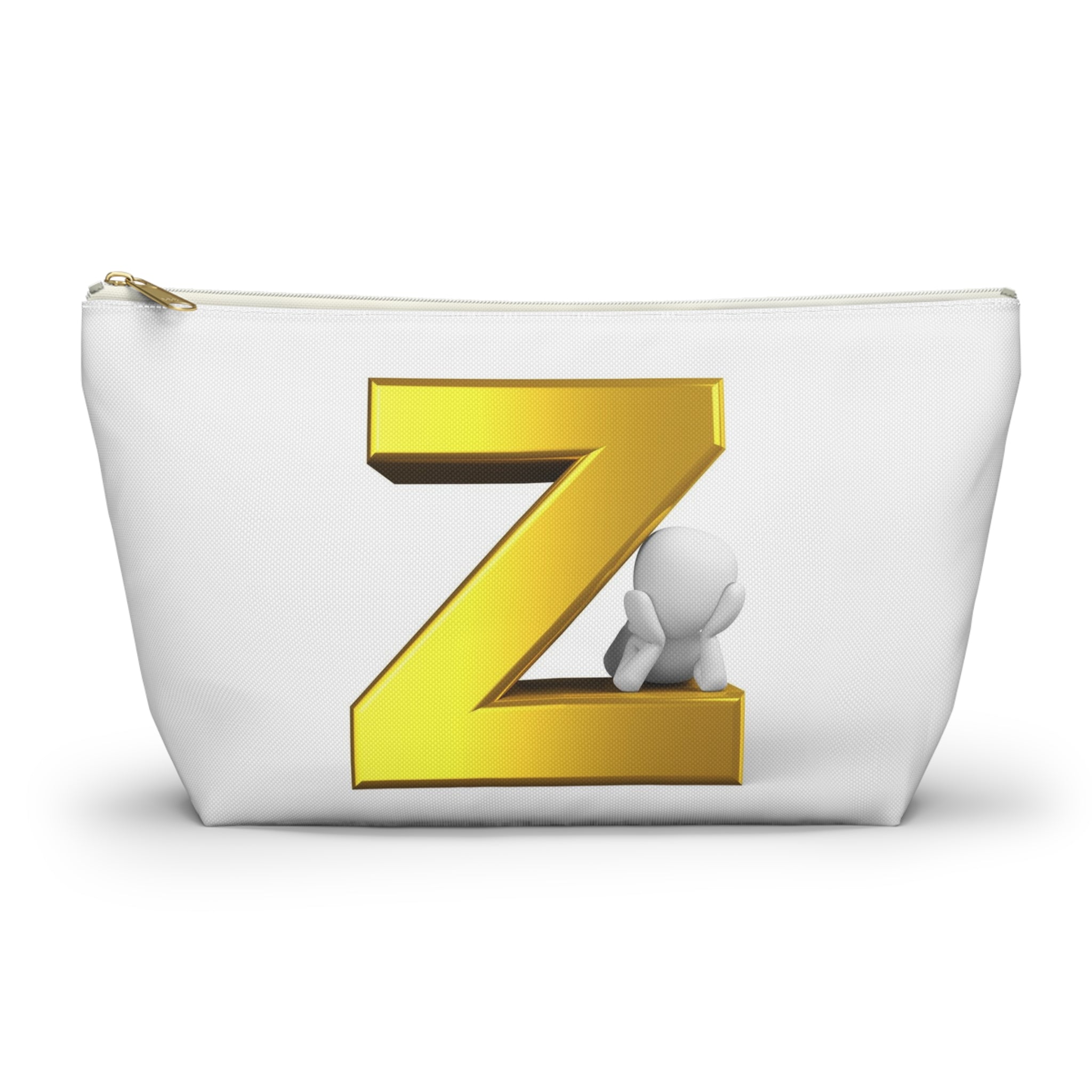 Gold Letter Z with 3D Character Accessory Pouch | Z Initial Makeup Bag