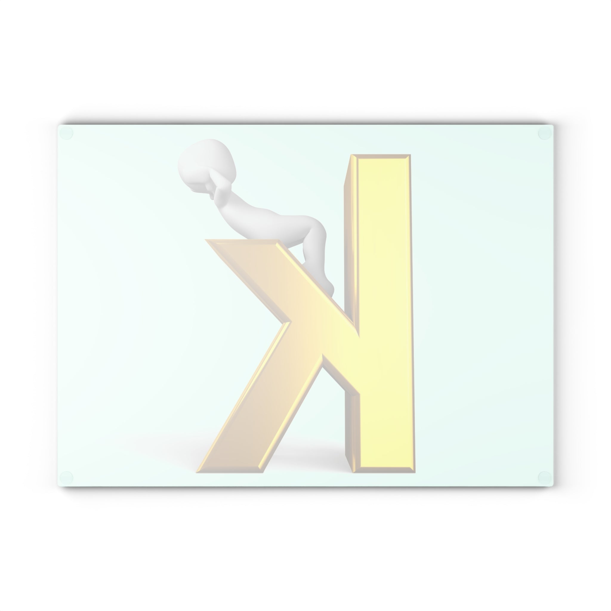 Letter K with Playful Figure Glass Cutting Board | Initial Monogram Kitchen Décor