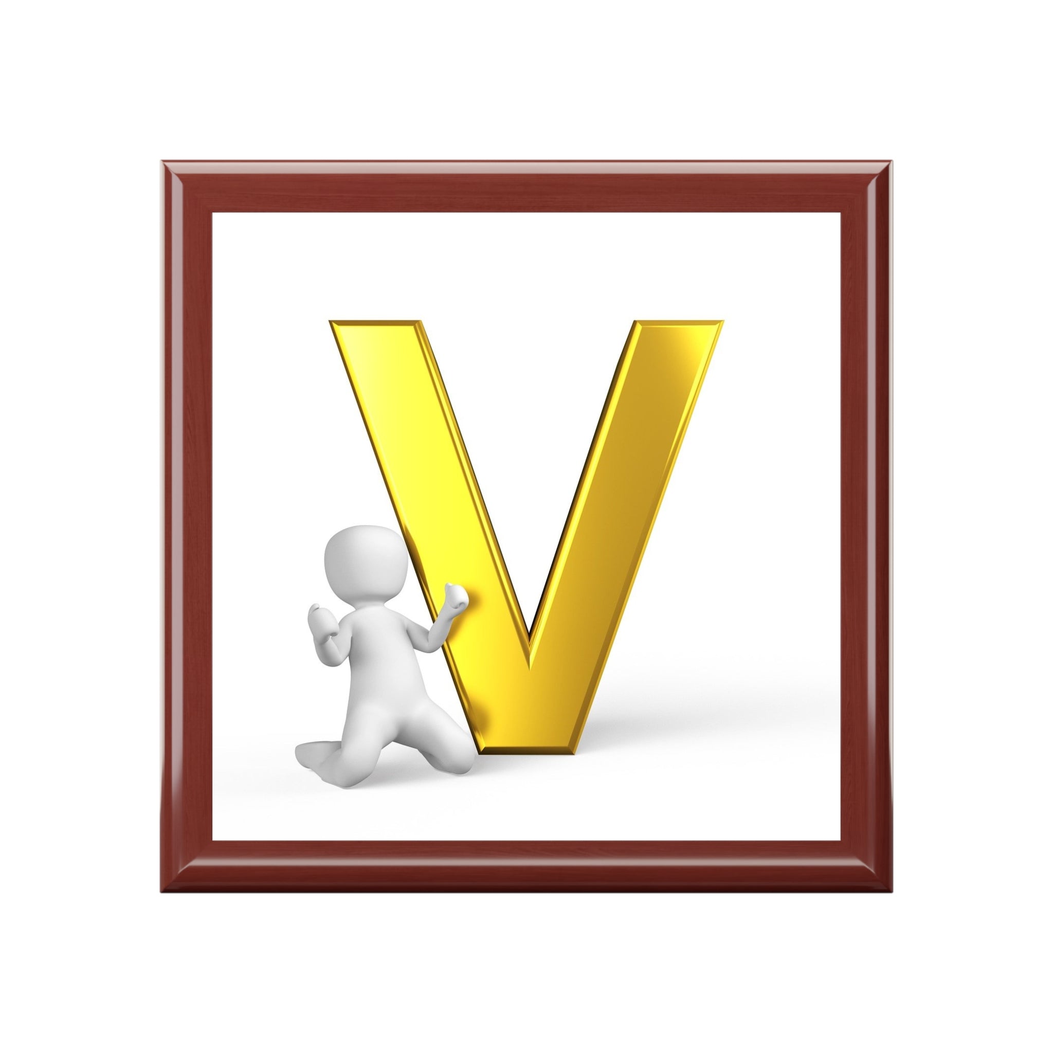 Gold Letter V Artwork Jewelry Box | Monogram Decorative Keepsake Box