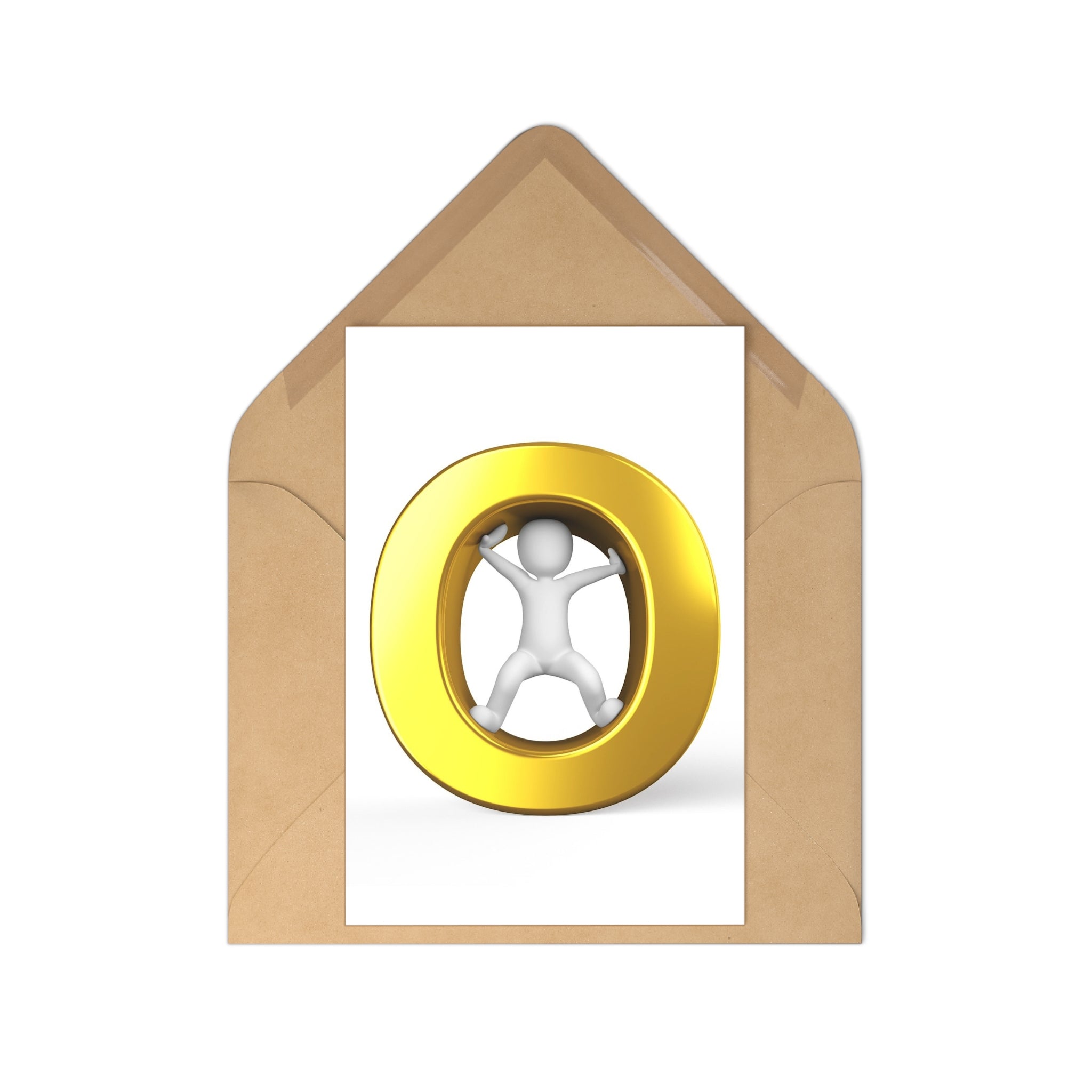 3D Figure Inside Gold Letter O Postcard Set | Postcards (7 pcs)